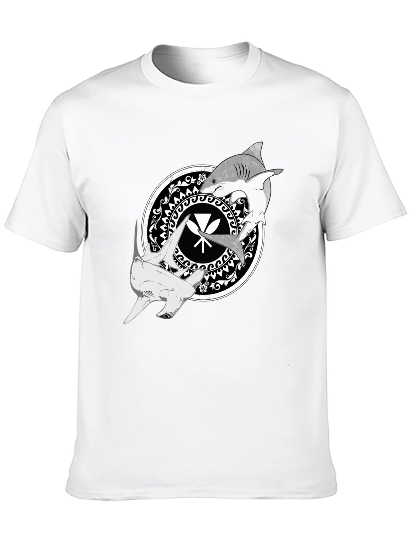 Shark Circle Graphic Tee - Black Crew Neck