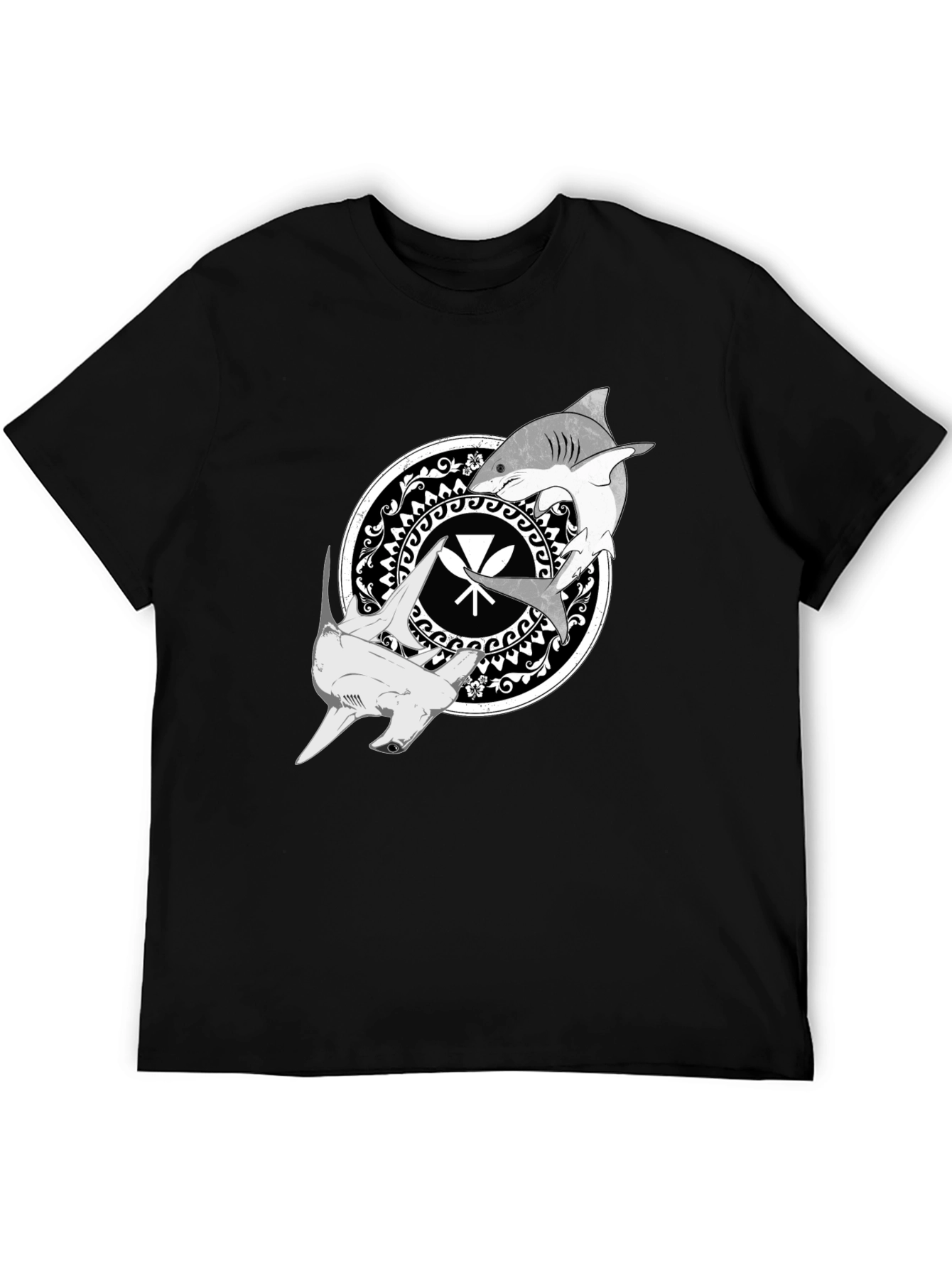 Shark Circle Graphic Tee - Black Crew Neck