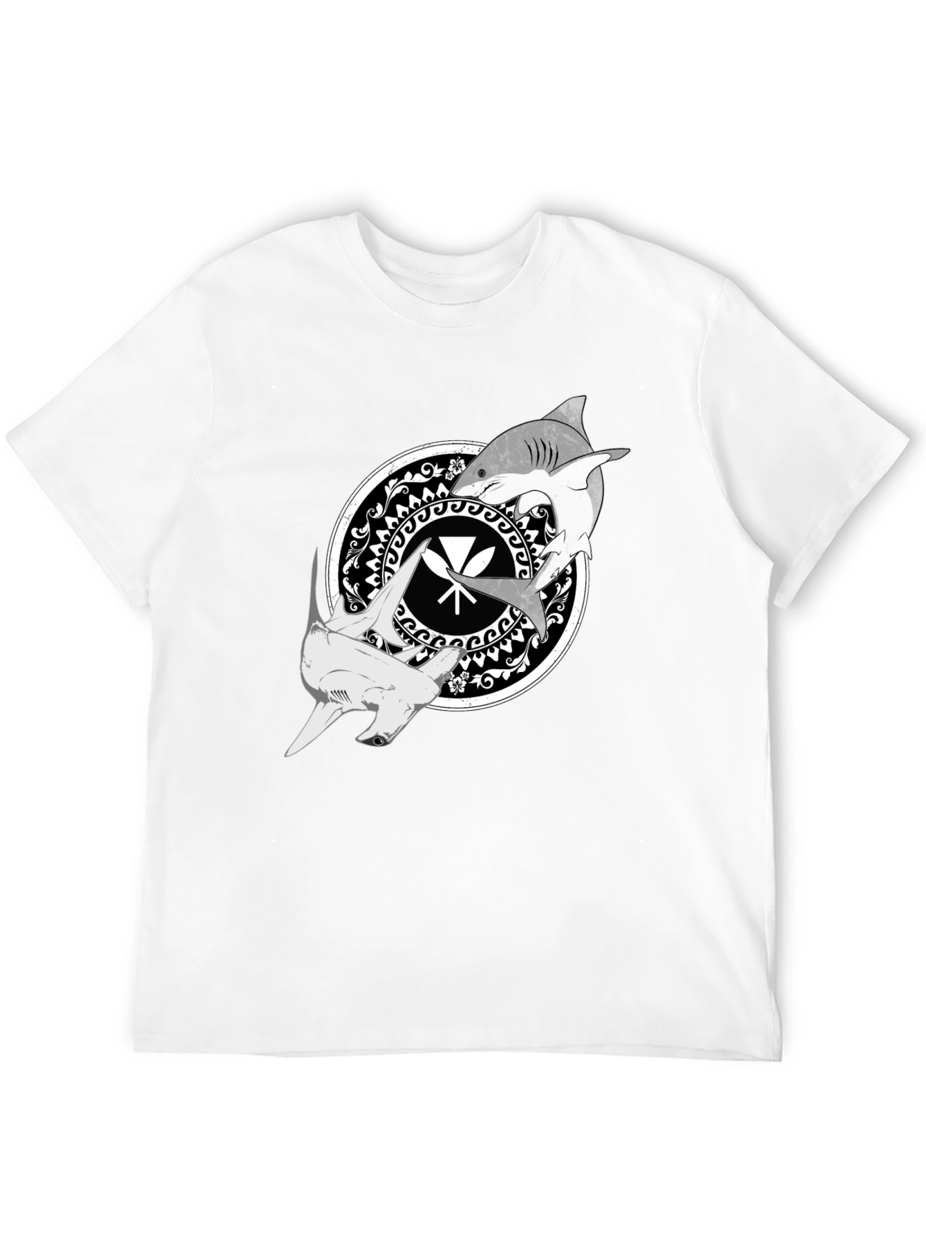 Shark Circle Graphic Tee - Black Crew Neck