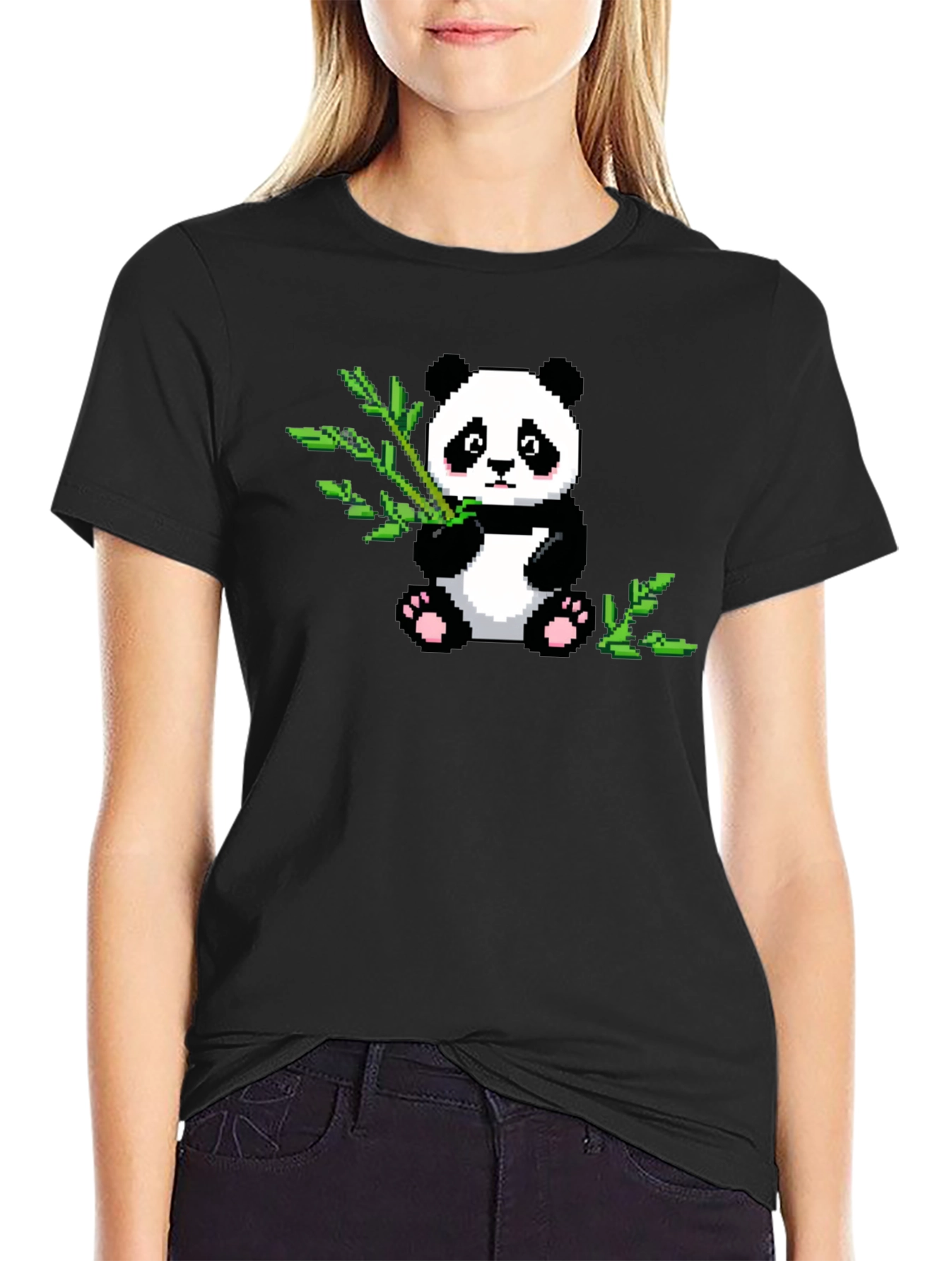 Pixel Panda T-Shirt - Cute Black Tee