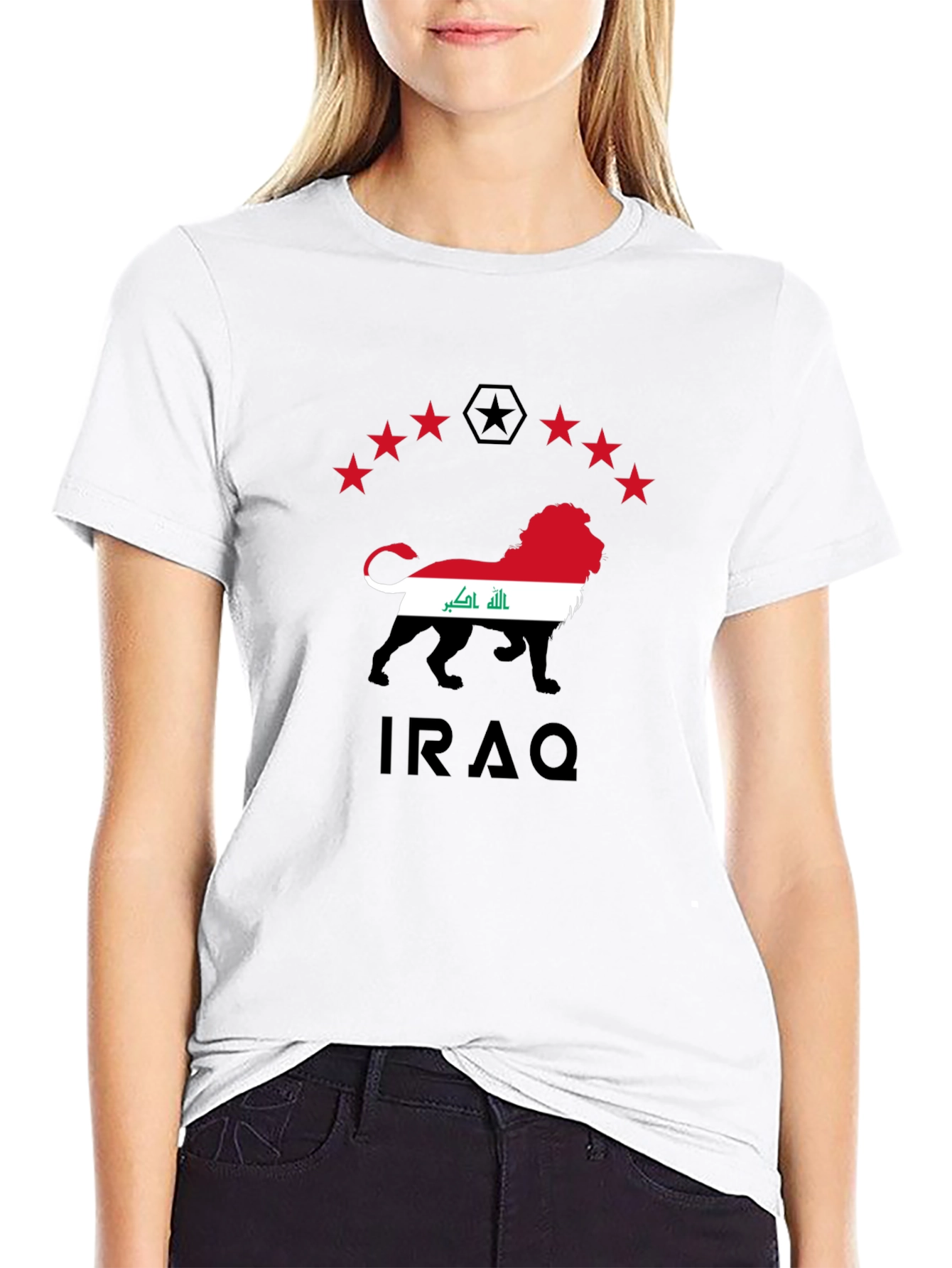 Iraq Lion Flag Graphic Black T-Shirt