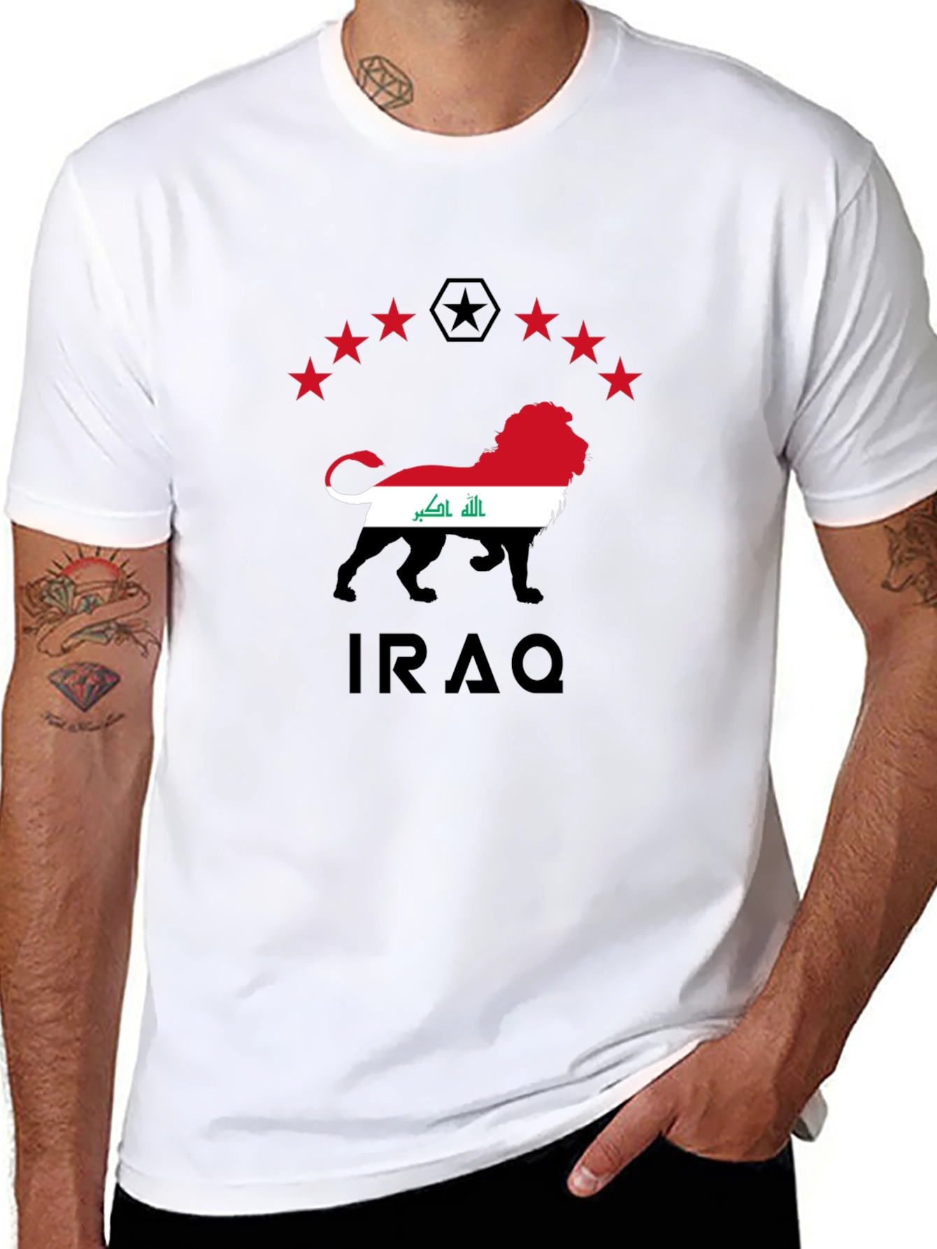 Iraq Lion Flag Graphic Black T-Shirt