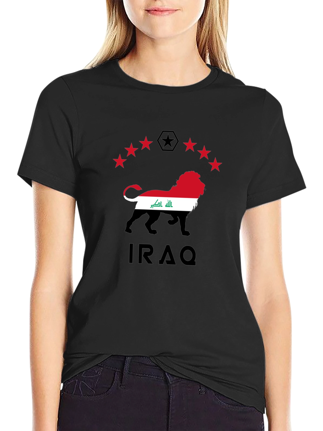 Iraq Lion Flag Graphic Black T-Shirt