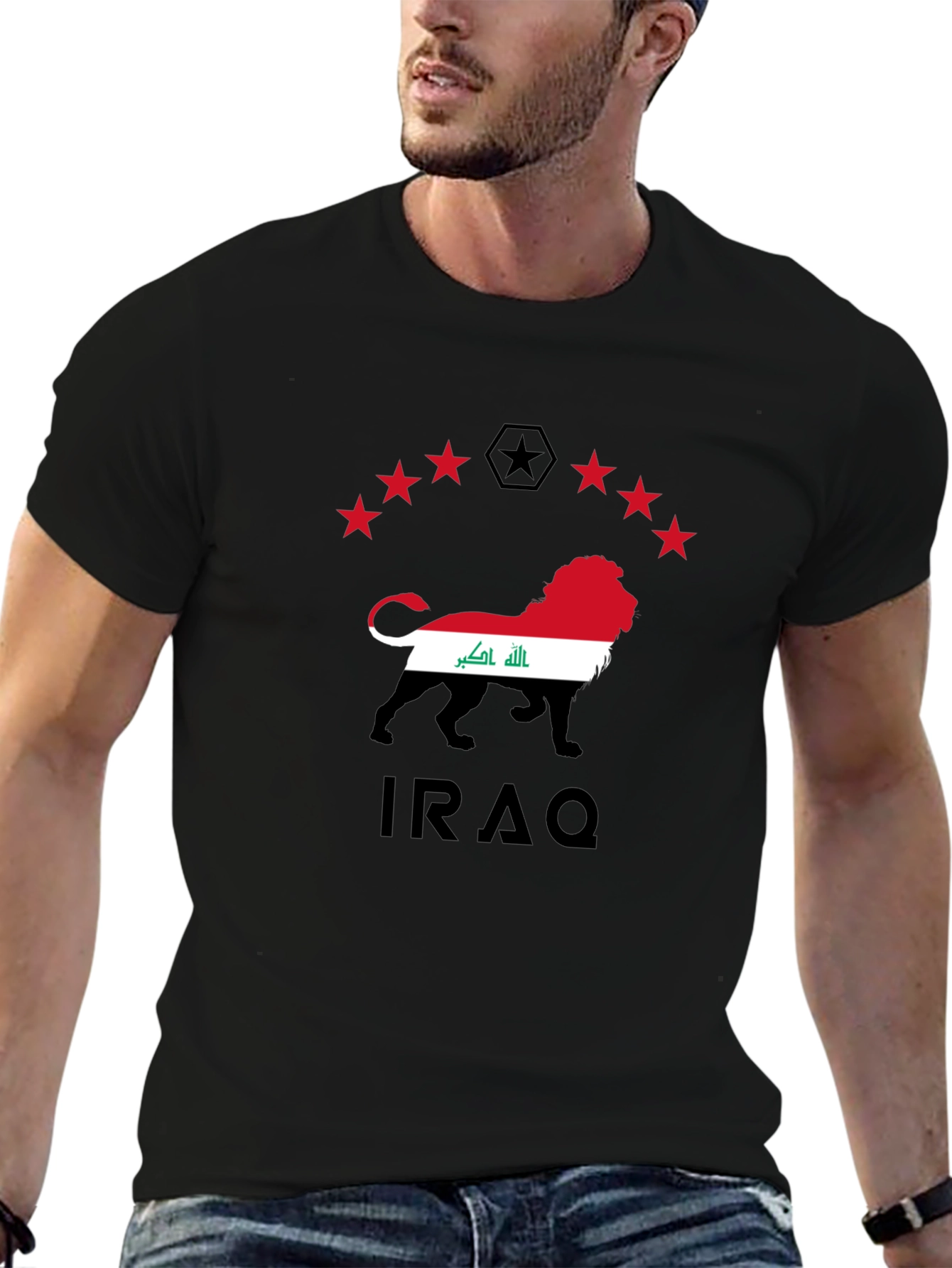 Iraq Lion Flag Graphic Black T-Shirt