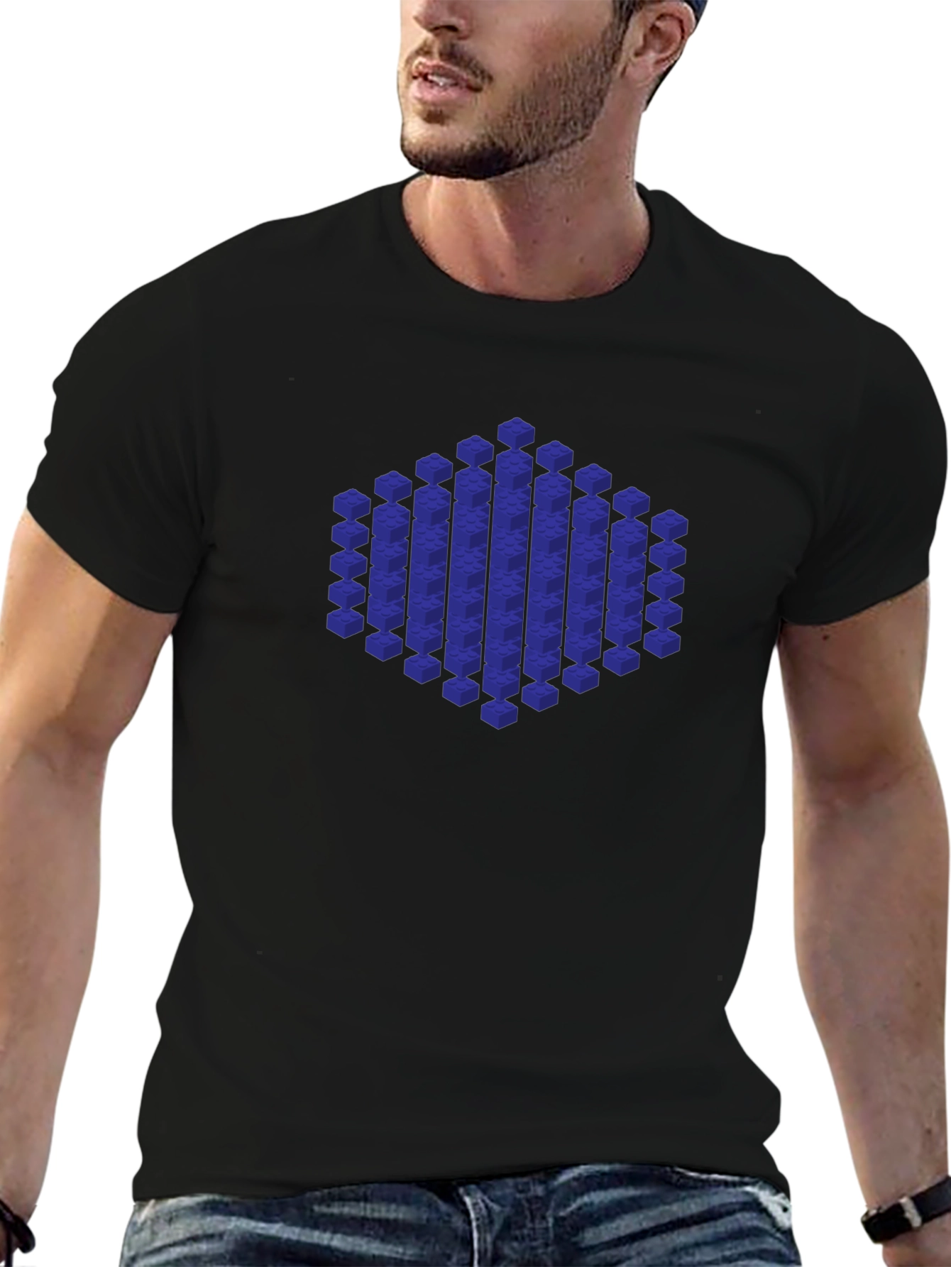 Geometric Cube Design Black T-Shirt