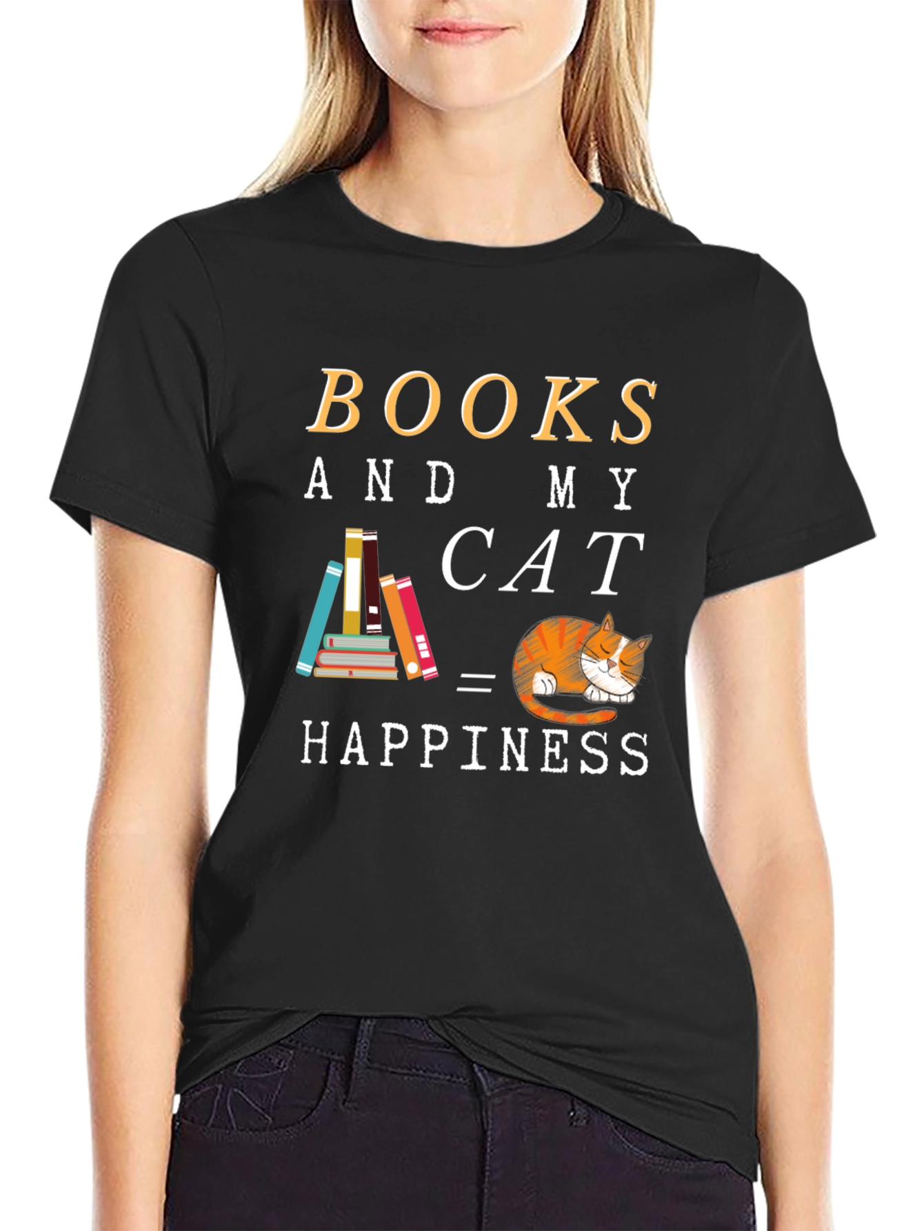 Books and Cat Happiness Graphic Tee