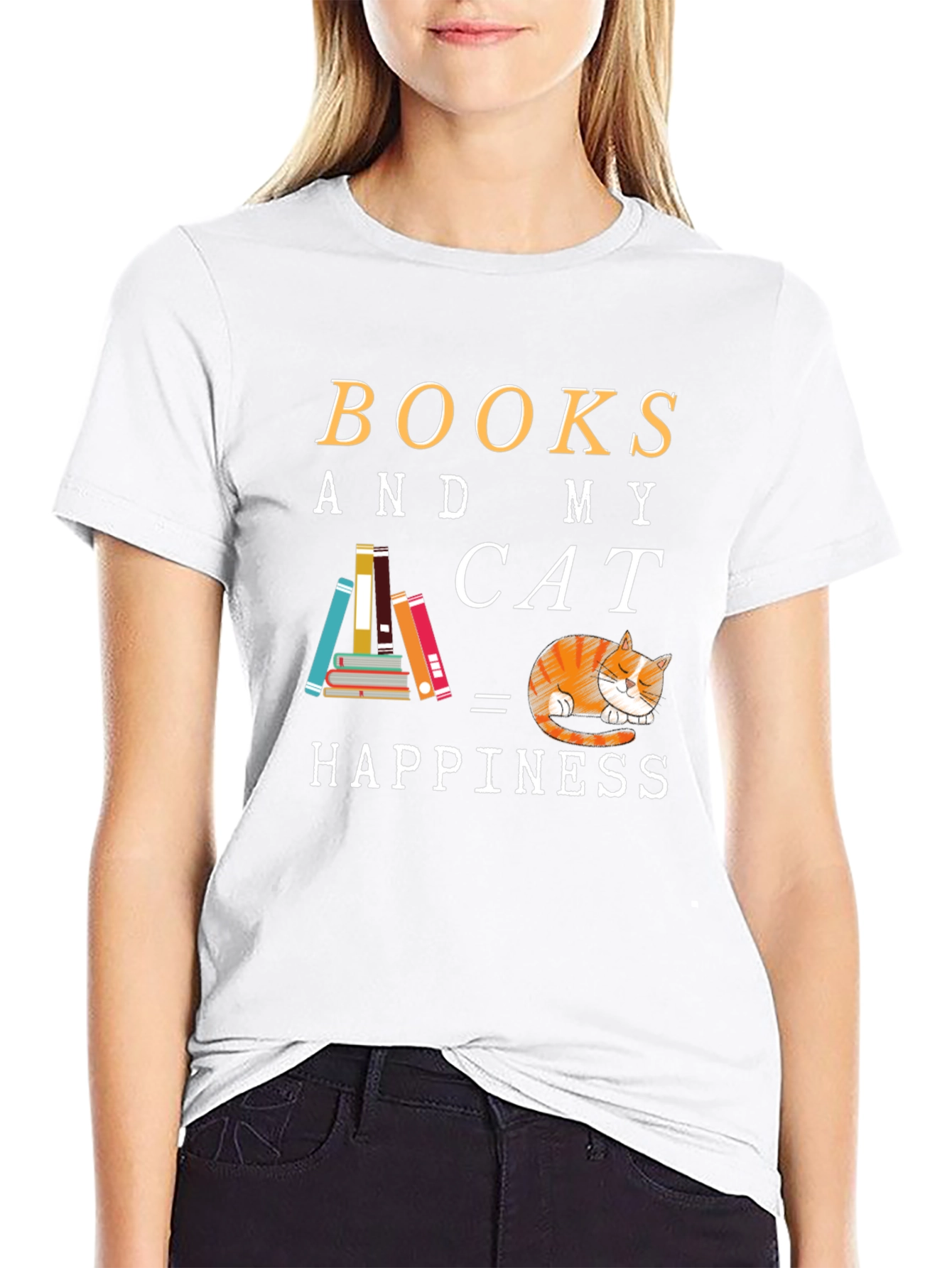 Books and Cat Happiness Graphic Tee