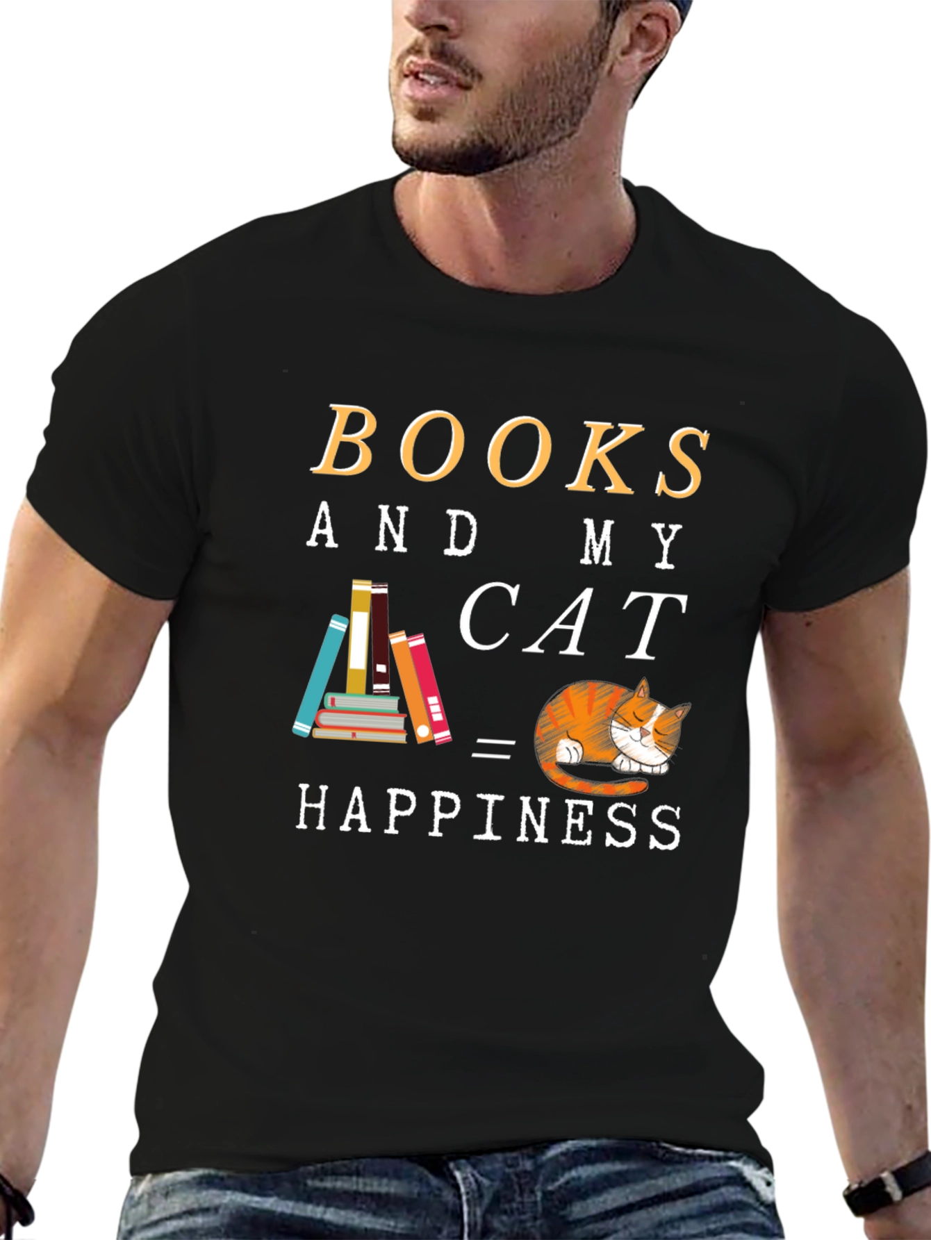 Books and Cat Happiness Graphic Tee