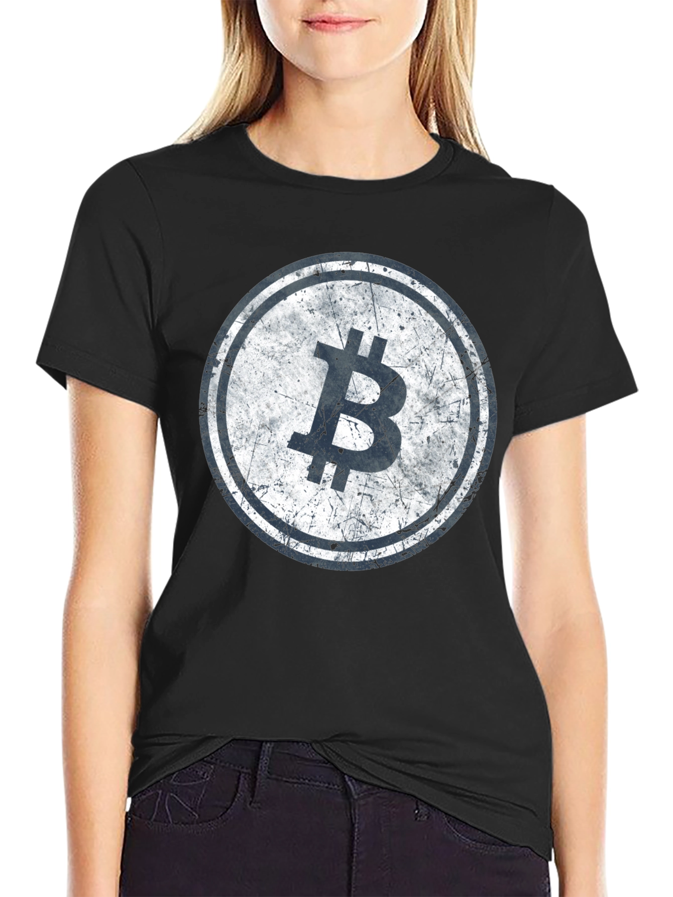 Bitcoin Distressed Logo Black T-Shirt
