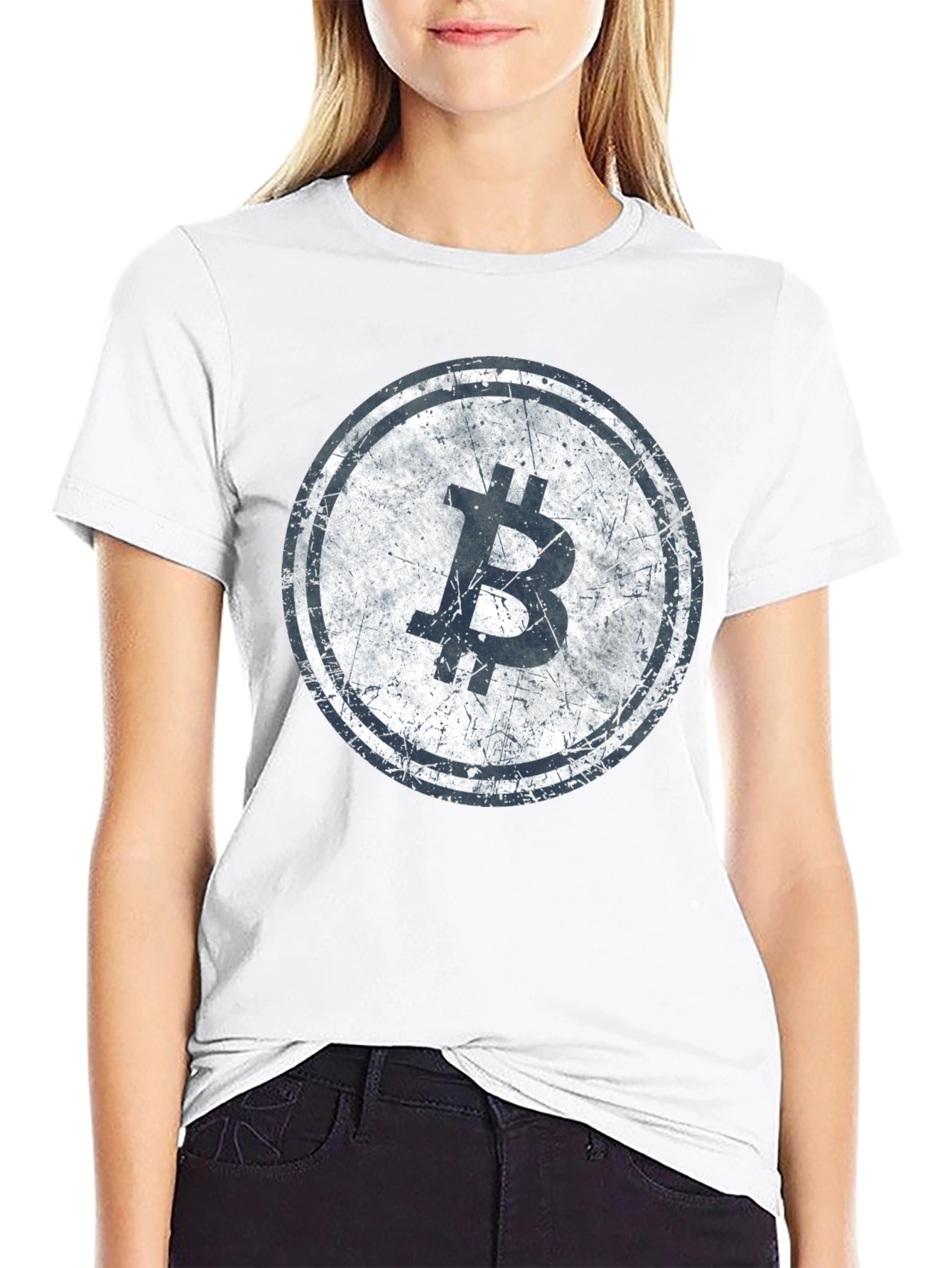 Bitcoin Distressed Logo Black T-Shirt