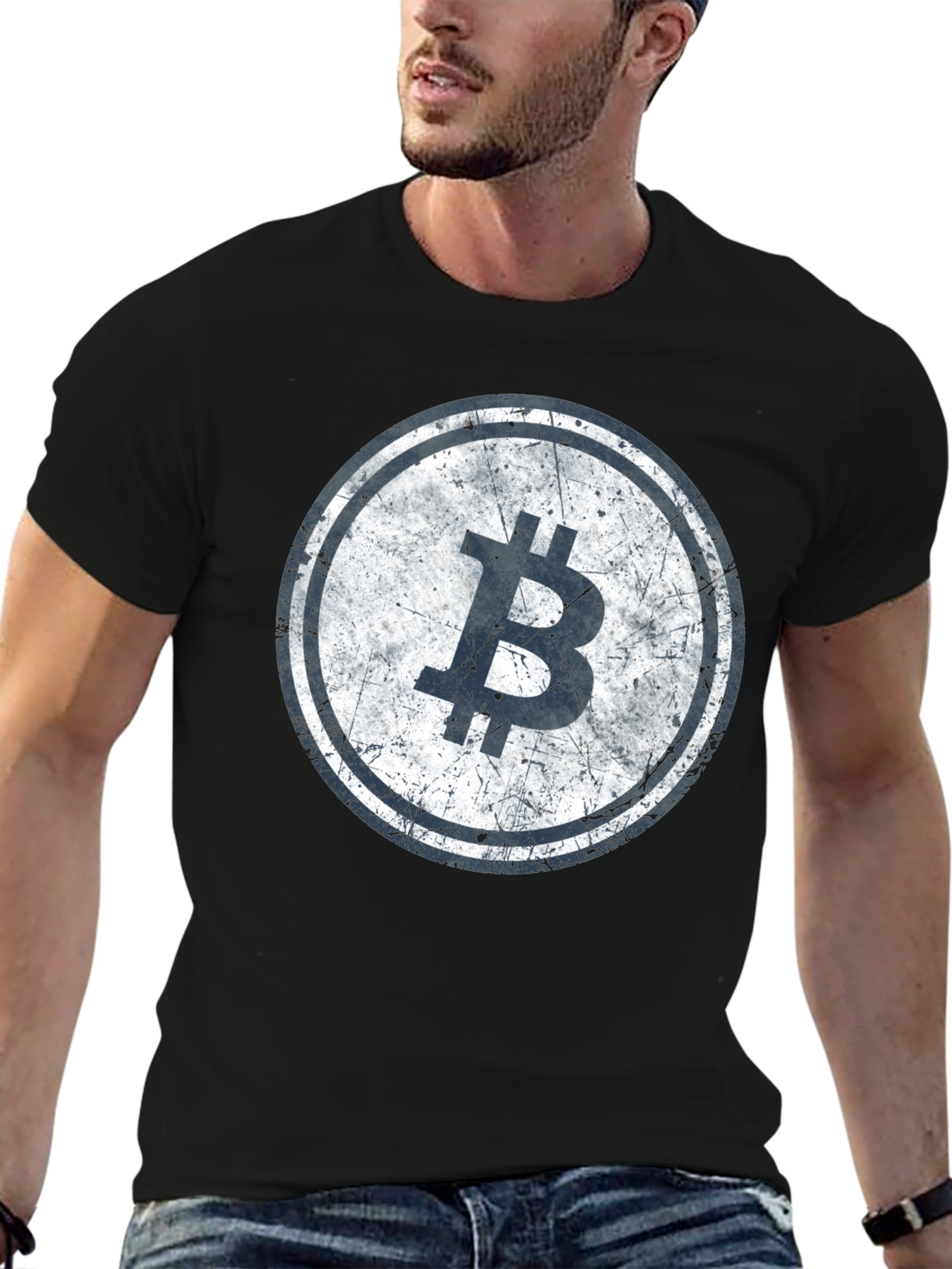 Bitcoin Distressed Logo Black T-Shirt