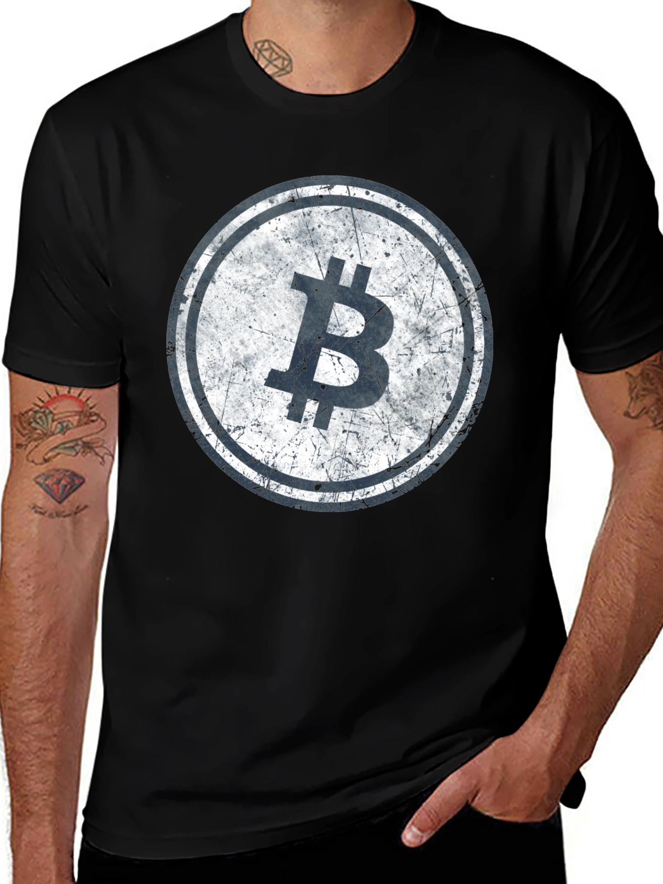 Bitcoin Distressed Logo Black T-Shirt