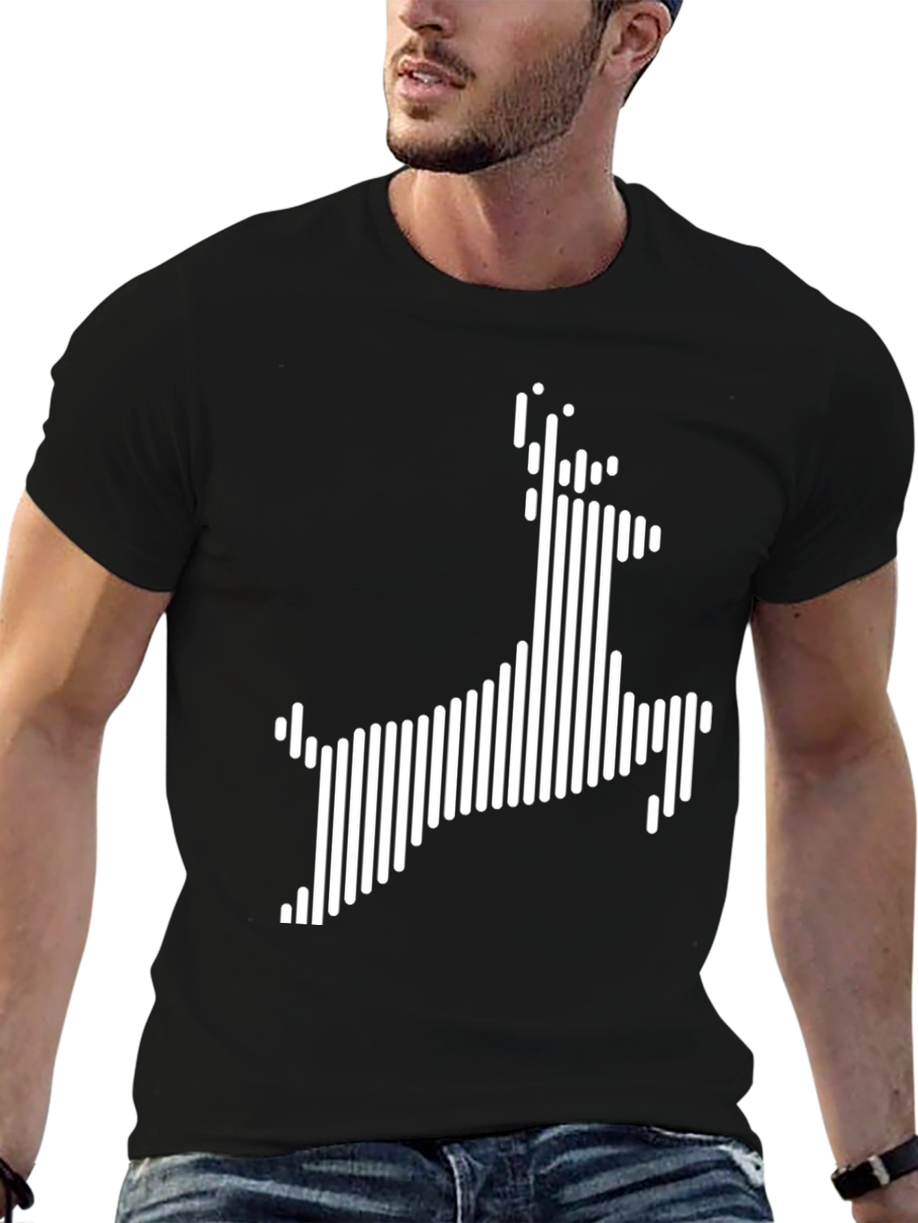 Modern Deer Graphic Black T-Shirt