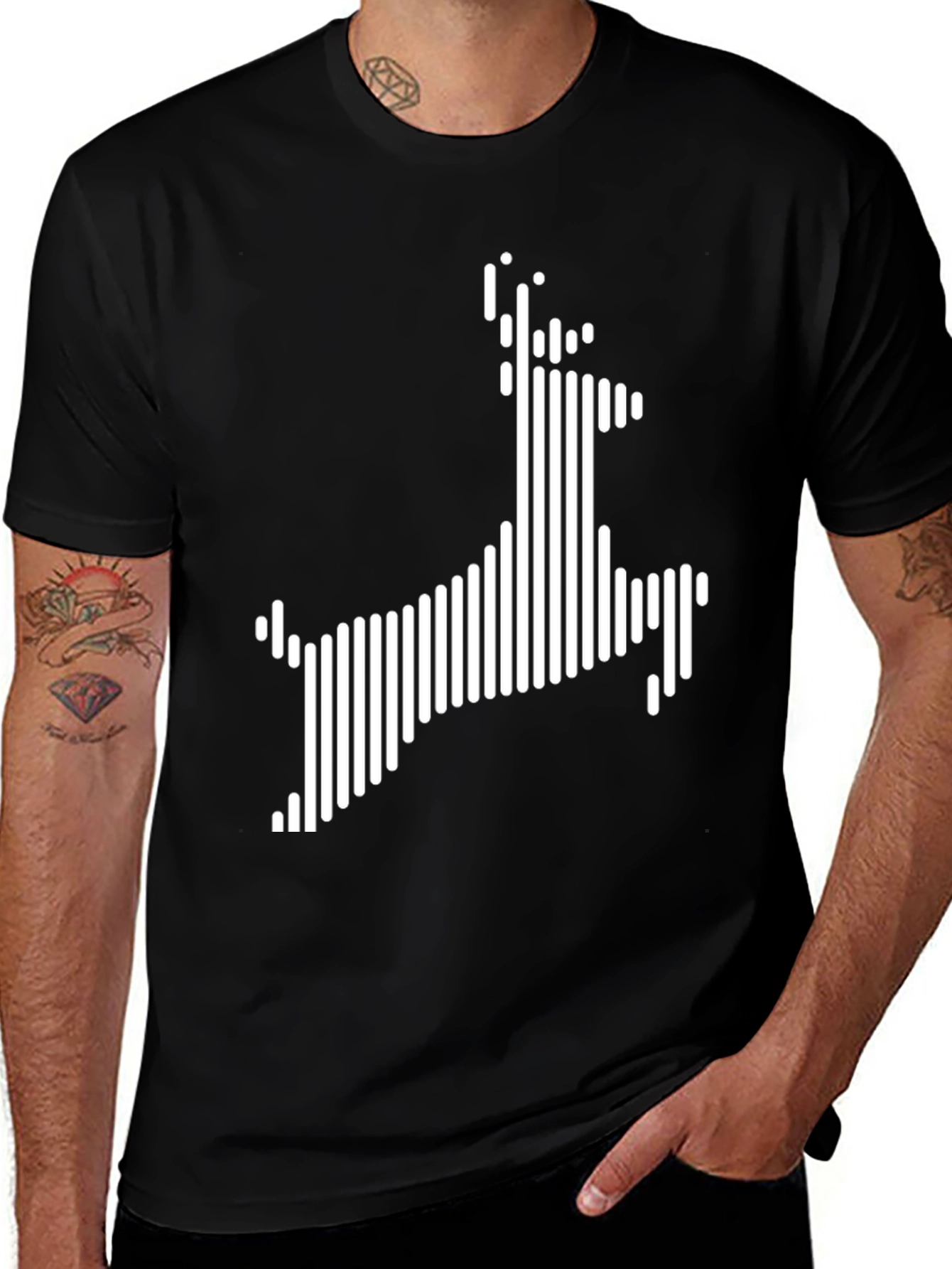 Modern Deer Graphic Black T-Shirt
