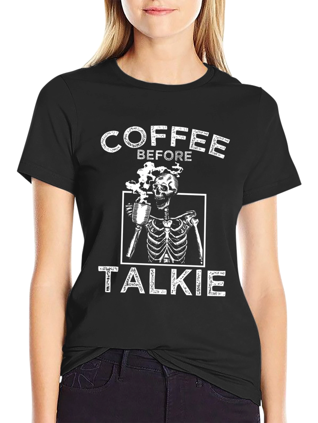 Coffee Before Talkie Skeleton Graphic T-Shirt