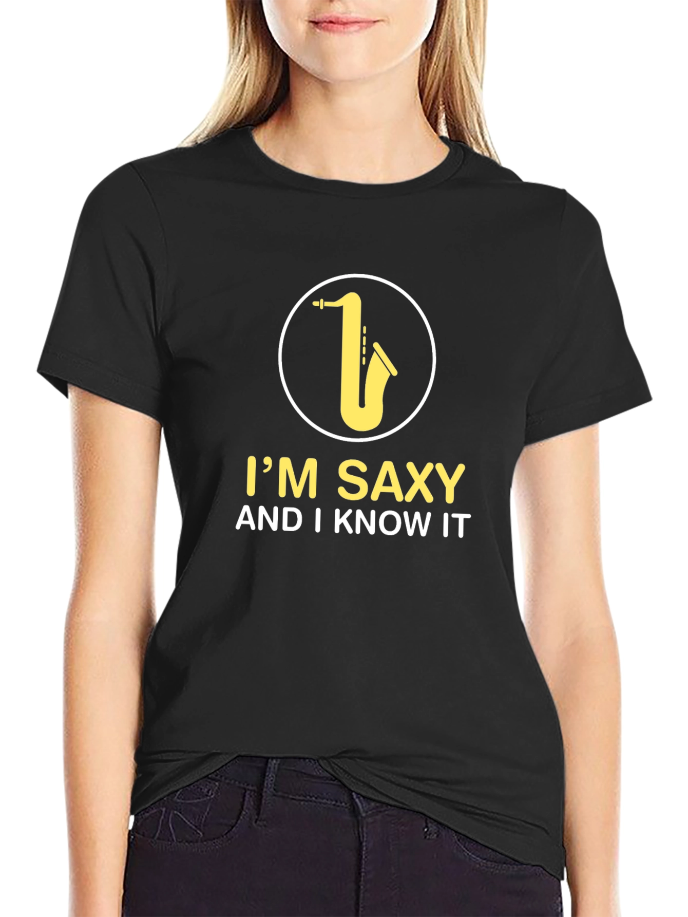 Im Saxy And I Know It Black Graphic Tee