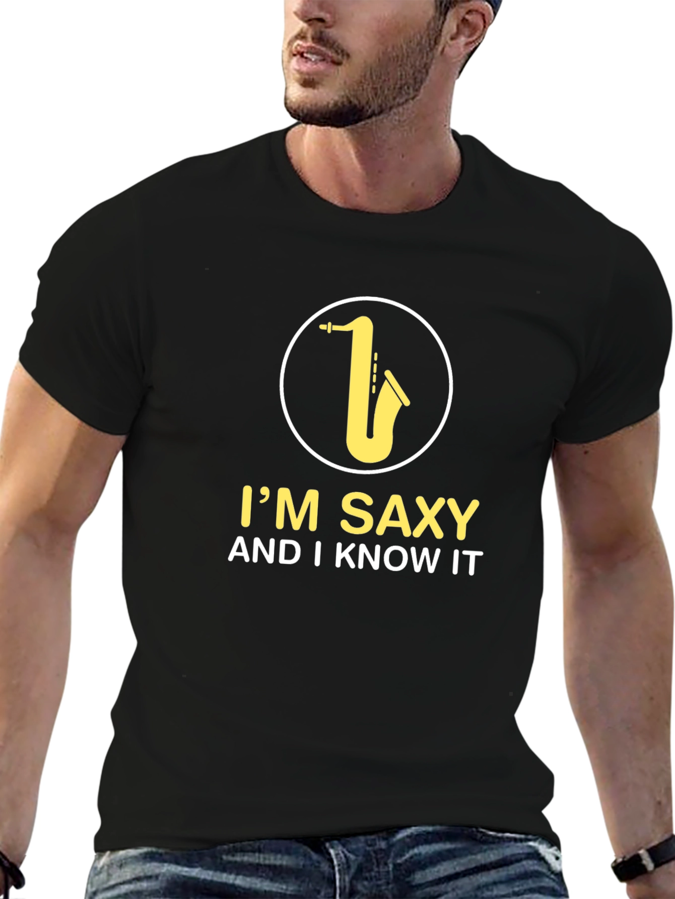 Im Saxy And I Know It Black Graphic Tee