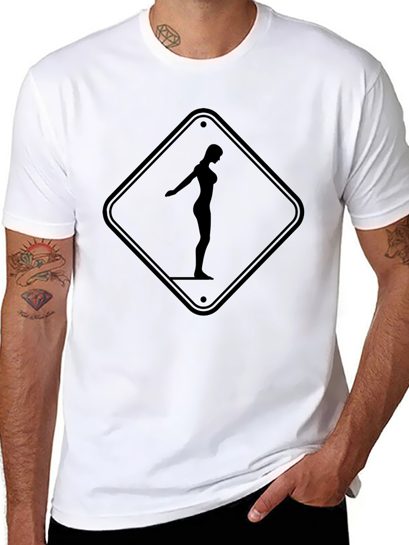 Caution Woman Diving Graphic Black T-Shirt