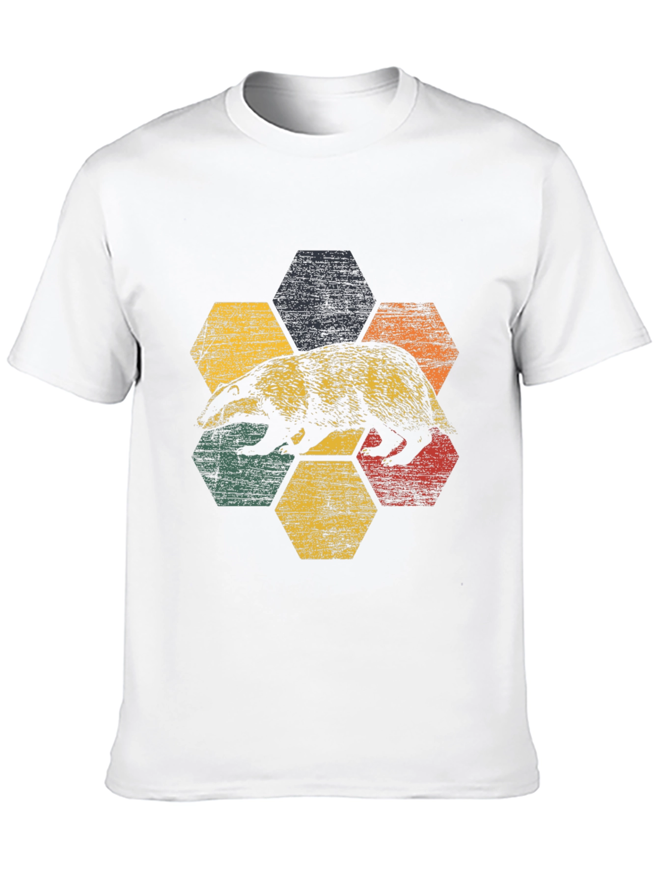 Retro Badger Hexagon Graphic Tee - Unisex Cotton Blend