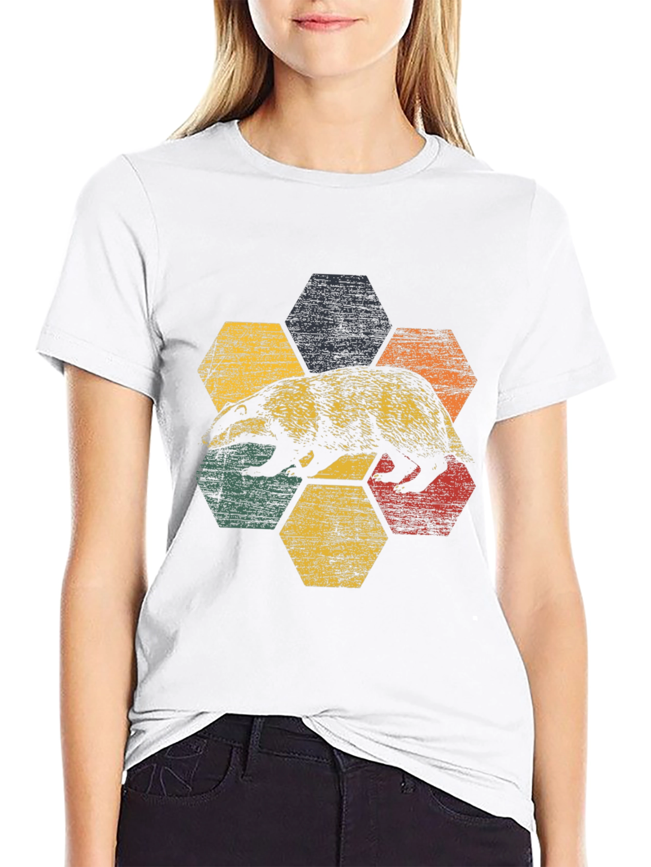 Retro Badger Hexagon Graphic Tee - Unisex Cotton Blend