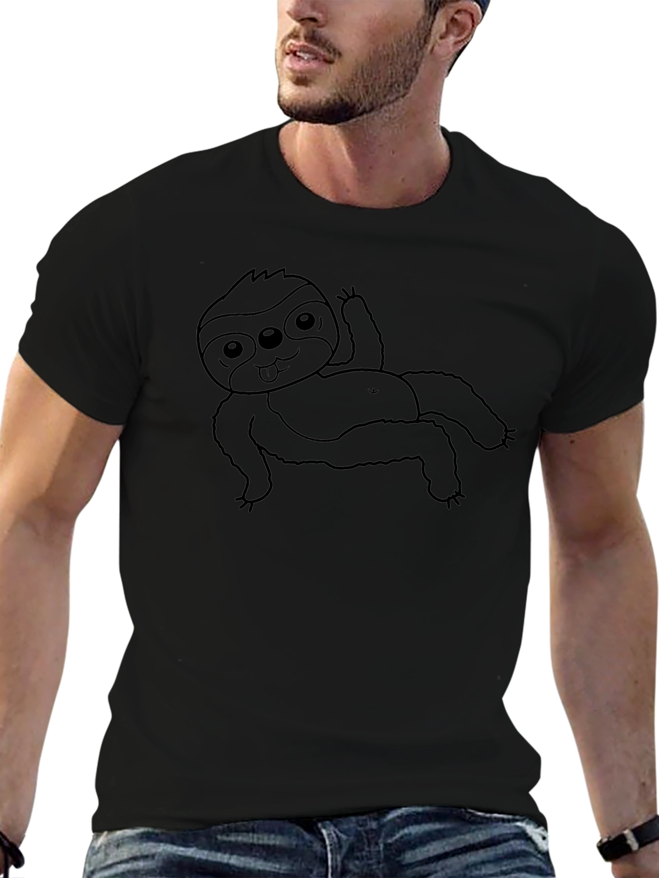 Cute Sloth Graphic T-Shirt - Casual Black Tee