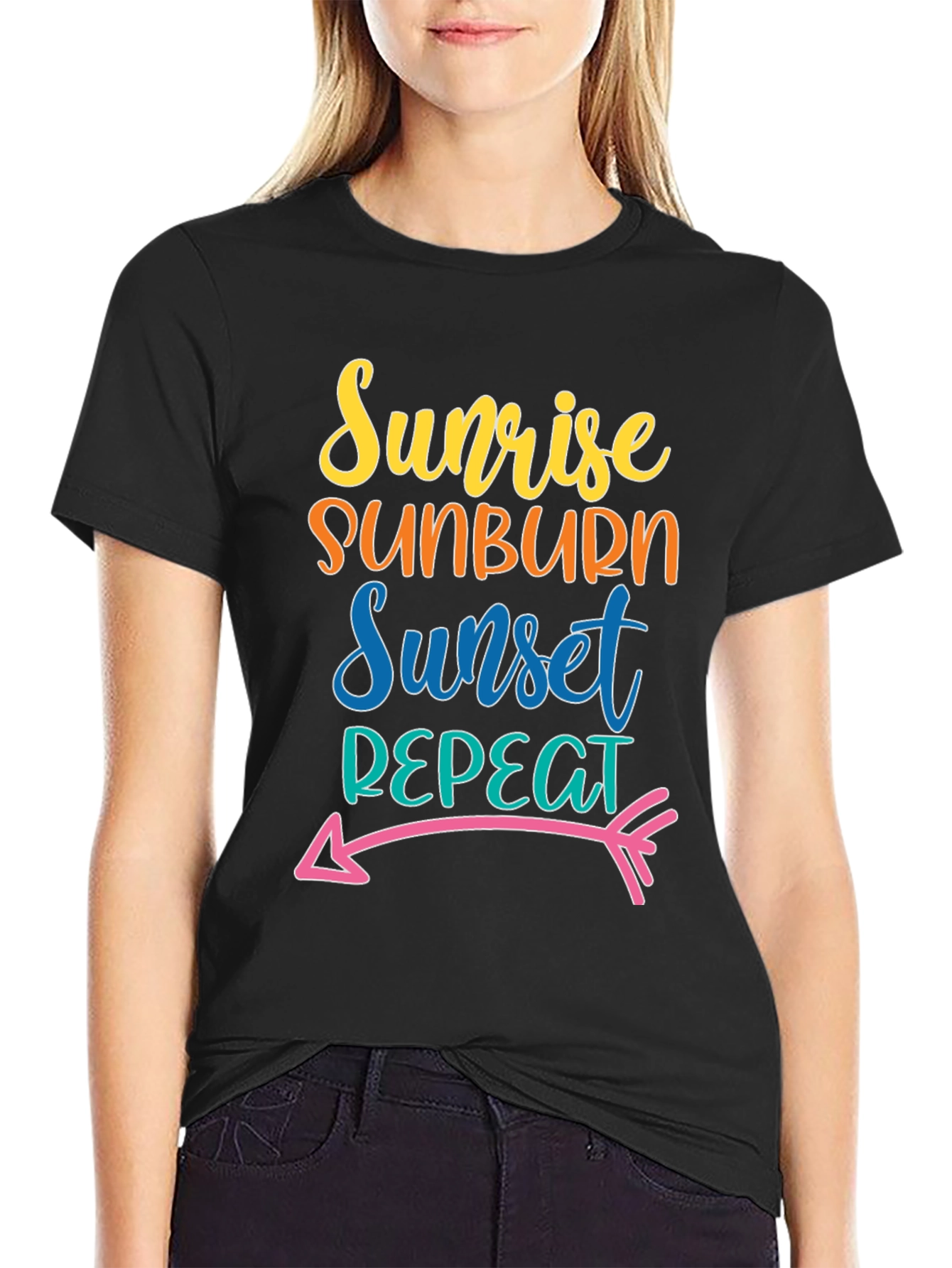 Sunrise Sunburn Sunset Repeat Black Tee