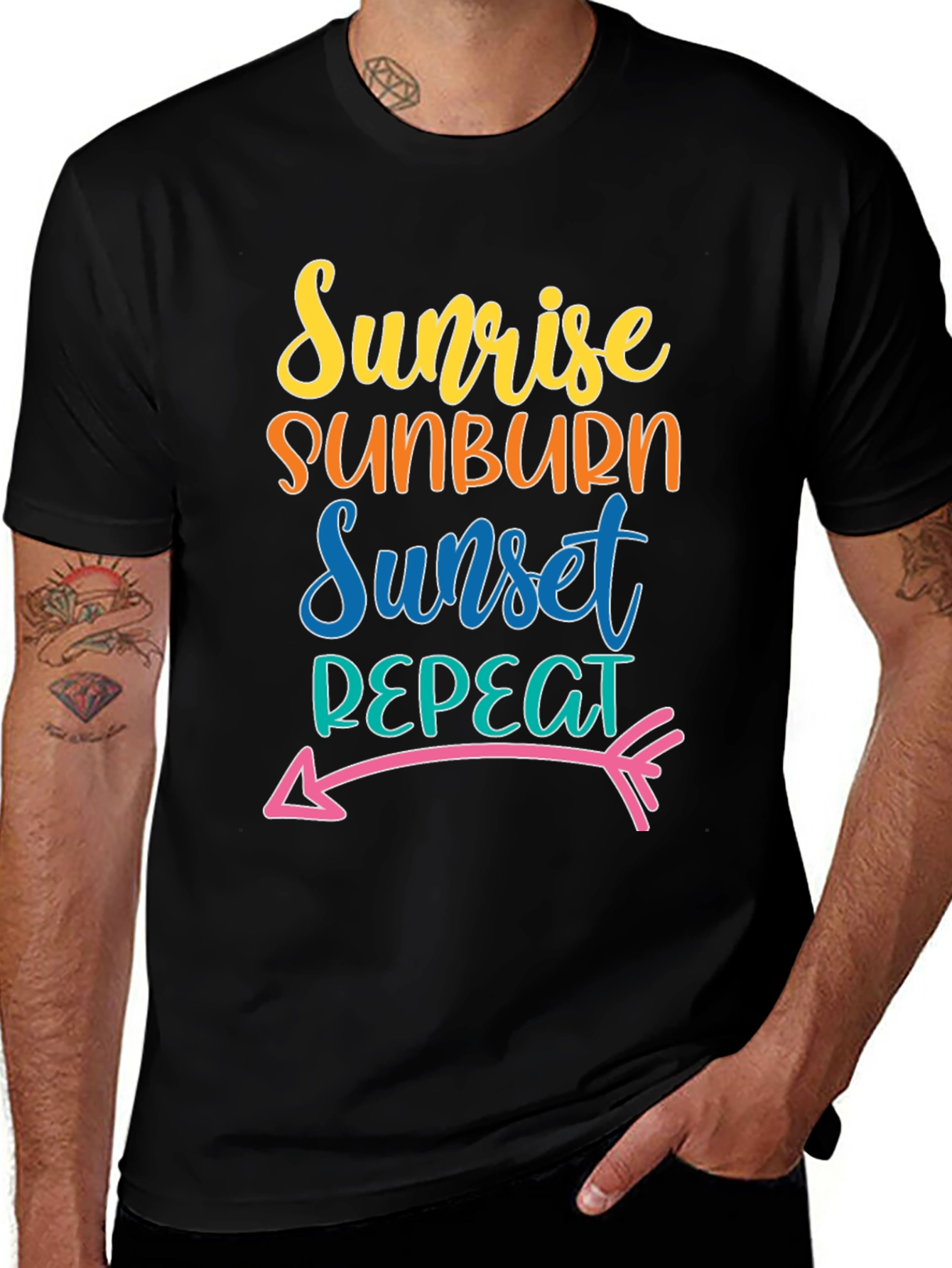 Sunrise Sunburn Sunset Repeat Black Tee