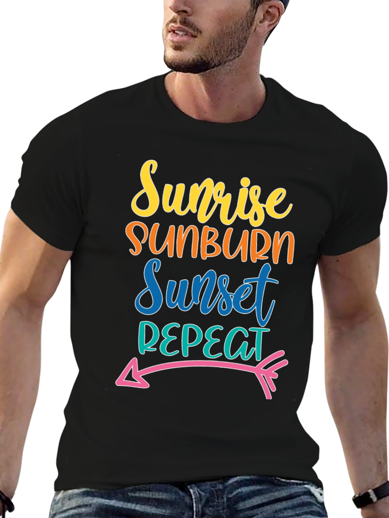 Sunrise Sunburn Sunset Repeat Black Tee