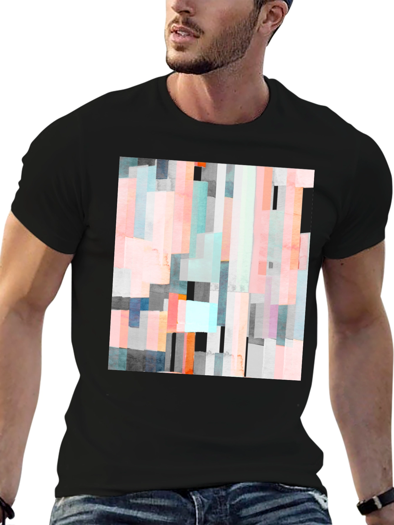 Abstract Block Print Black T-Shirt