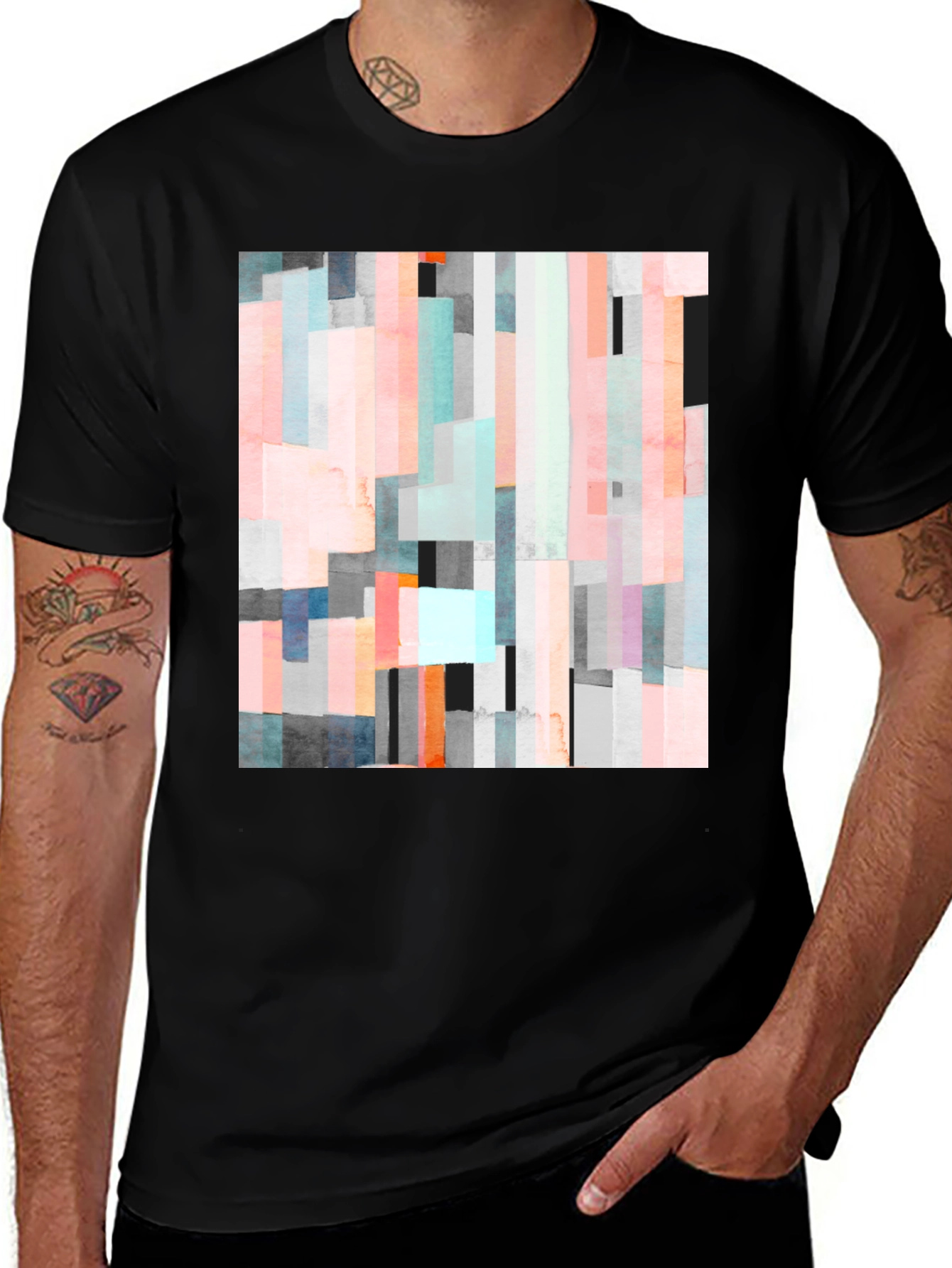 Abstract Block Print Black T-Shirt