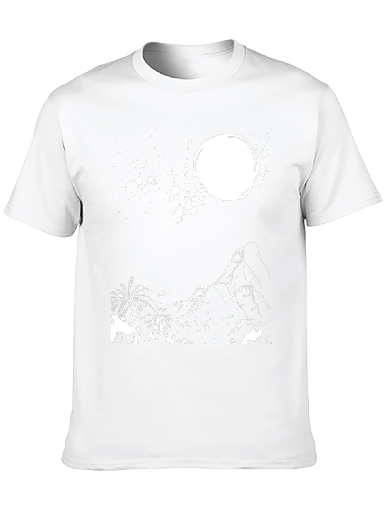 Tropical Mountain Graphic Tee - Black Cotton T-Shirt