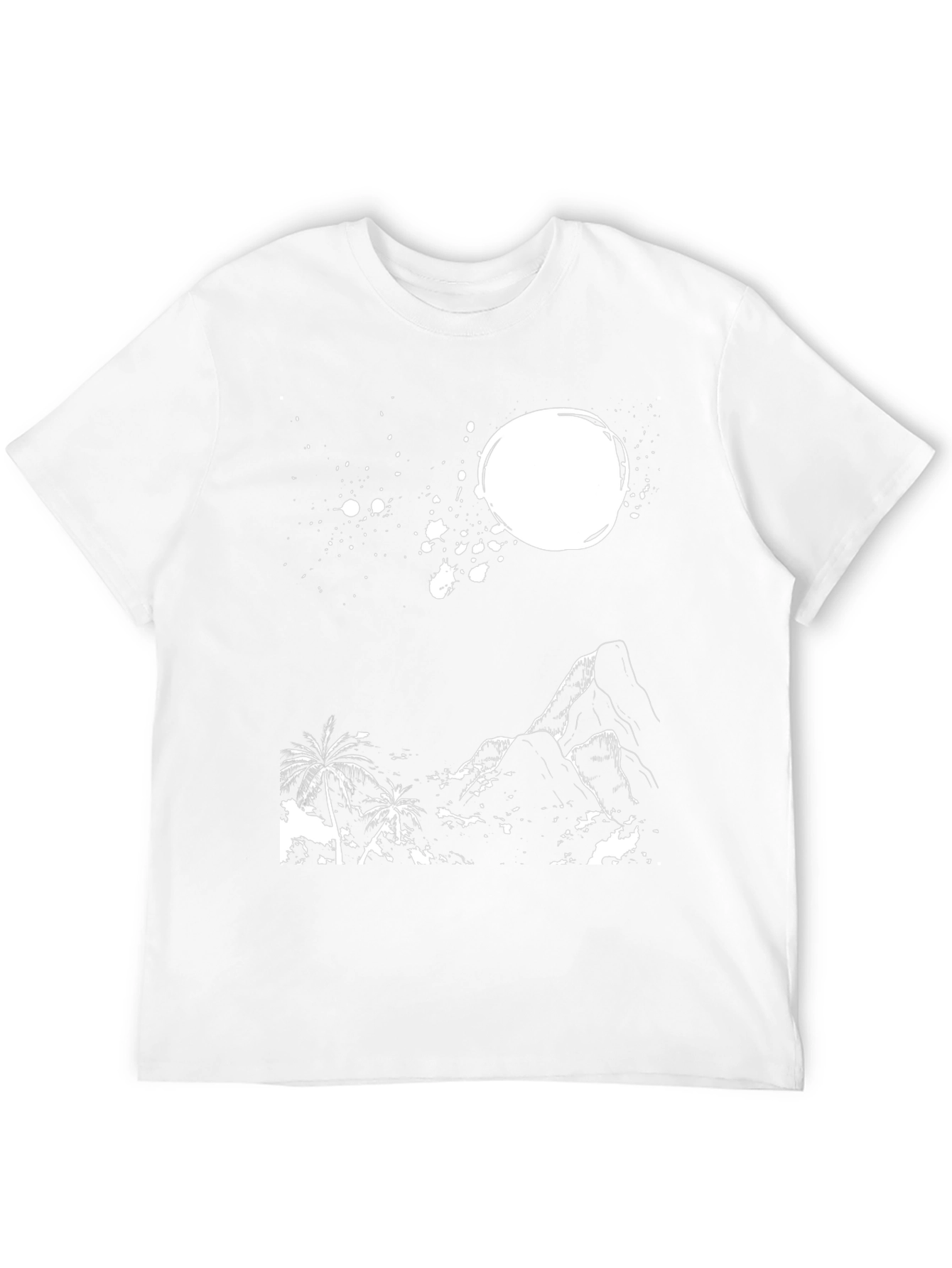 Tropical Mountain Graphic Tee - Black Cotton T-Shirt