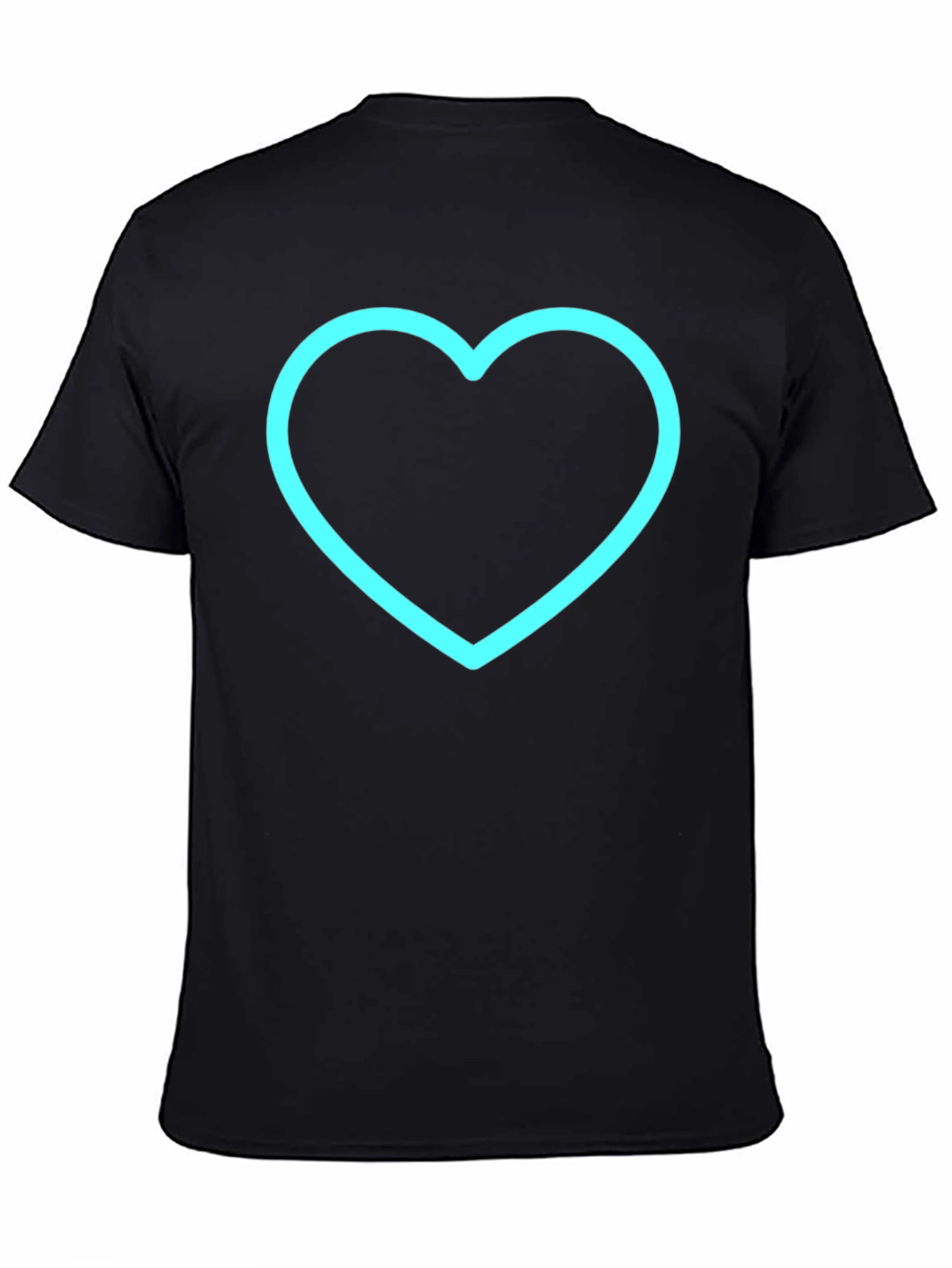 Black T-Shirt with Neon Blue Heart Graphic