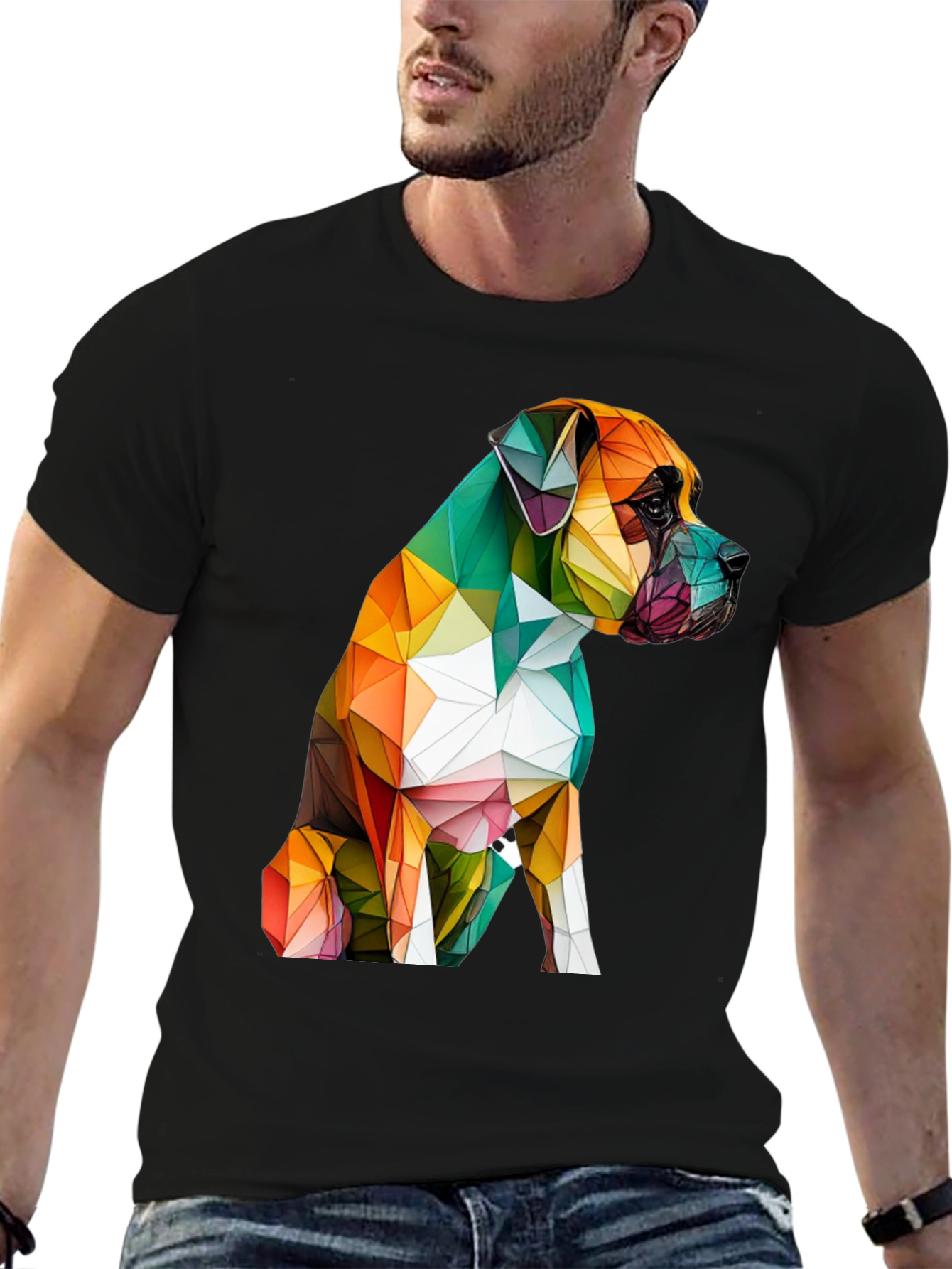 Geometric Dog Graphic Tee - Modern Art Shirt