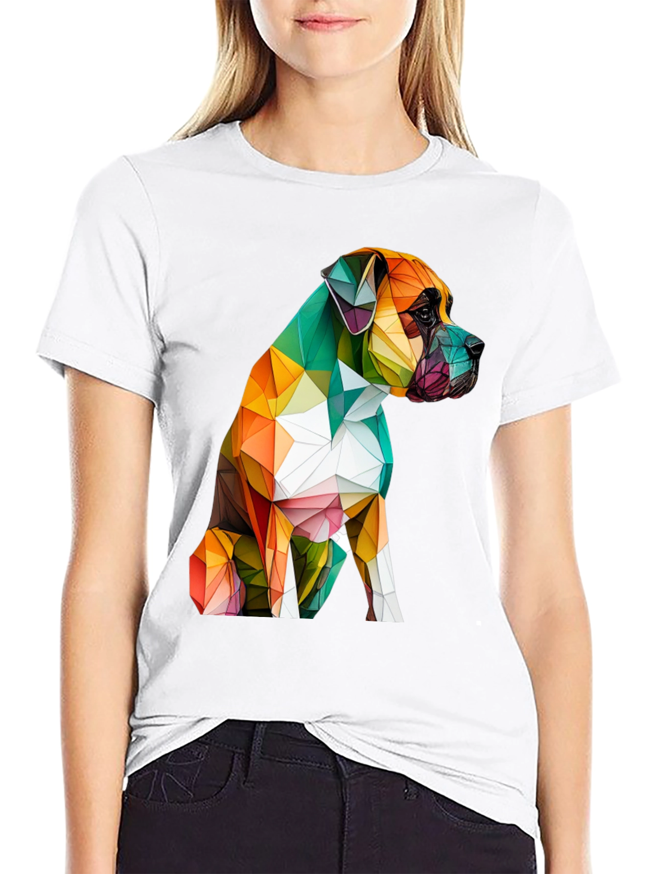 Geometric Dog Graphic Tee - Modern Art Shirt