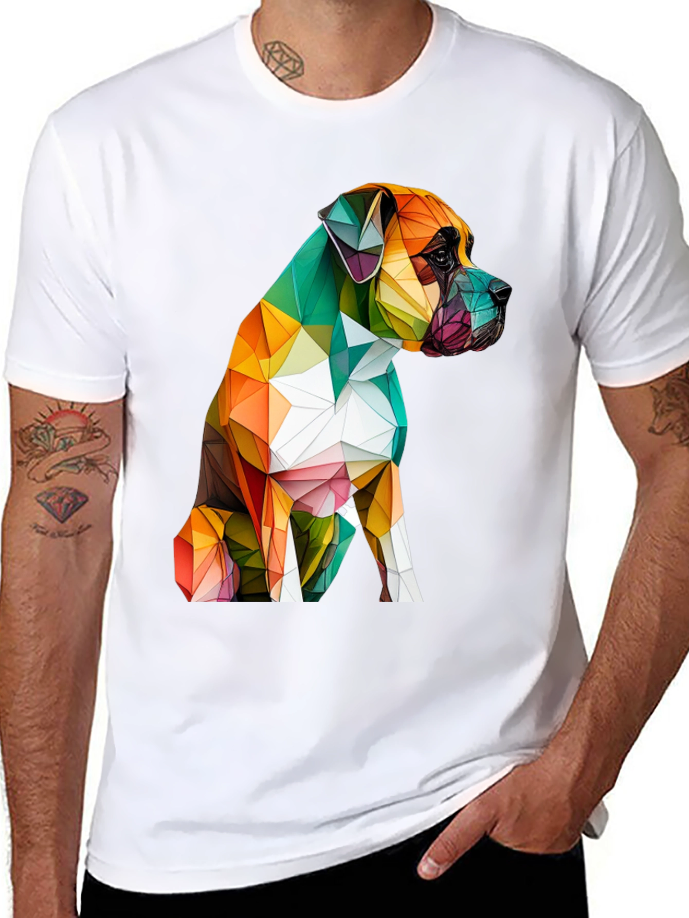 Geometric Dog Graphic Tee - Modern Art Shirt