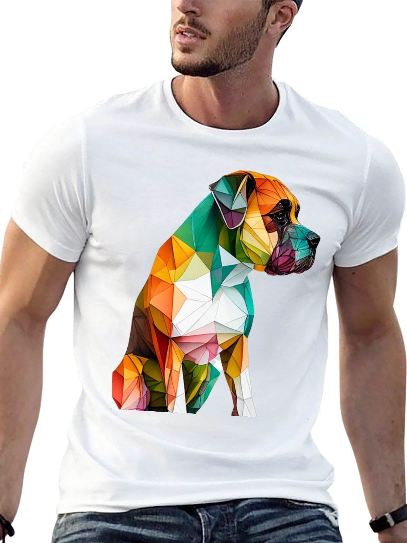 Geometric Dog Graphic Tee - Modern Art Shirt