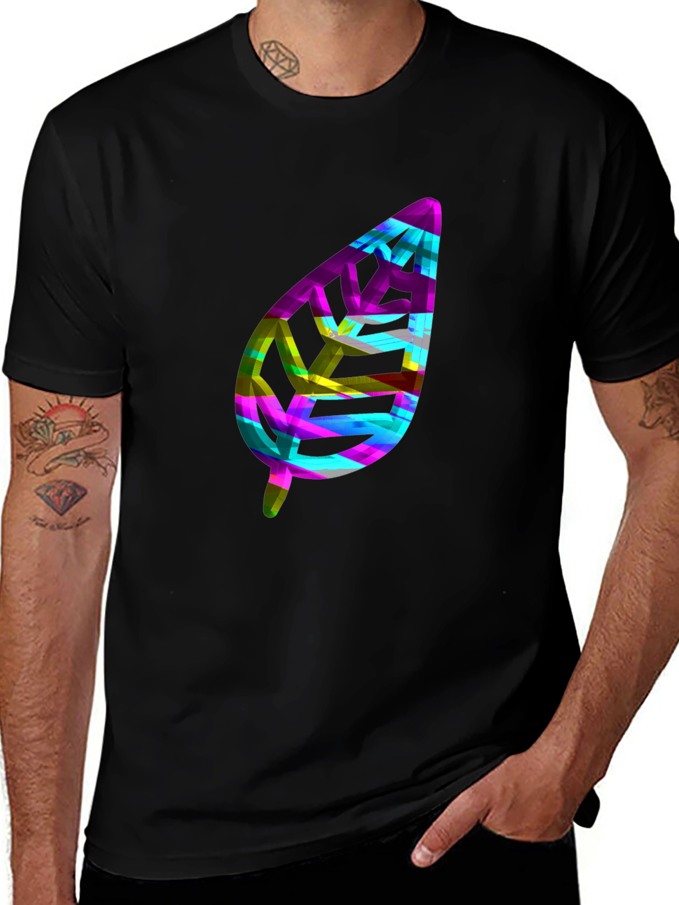 Abstract Leaf Graphic Black T-Shirt