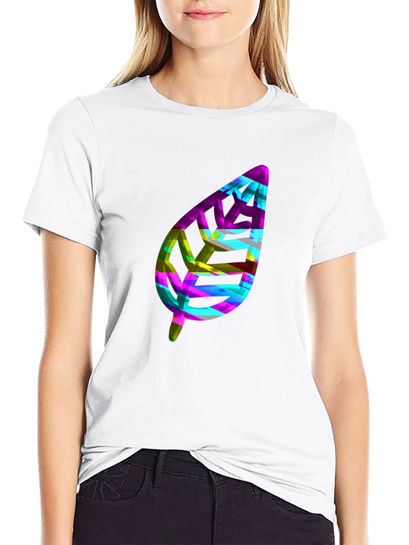 Abstract Leaf Graphic Black T-Shirt