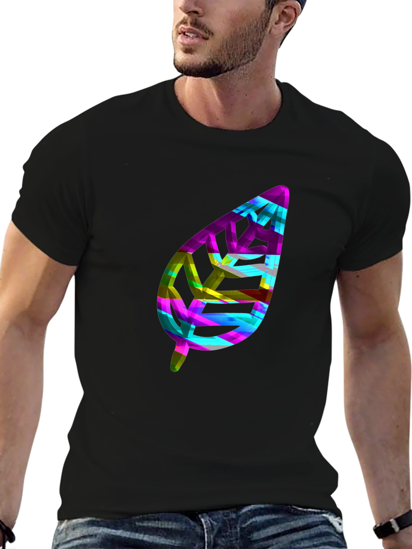 Abstract Leaf Graphic Black T-Shirt