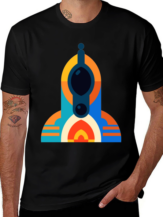 Geometric Tower Graphic Tee - Modern Black T-Shirt