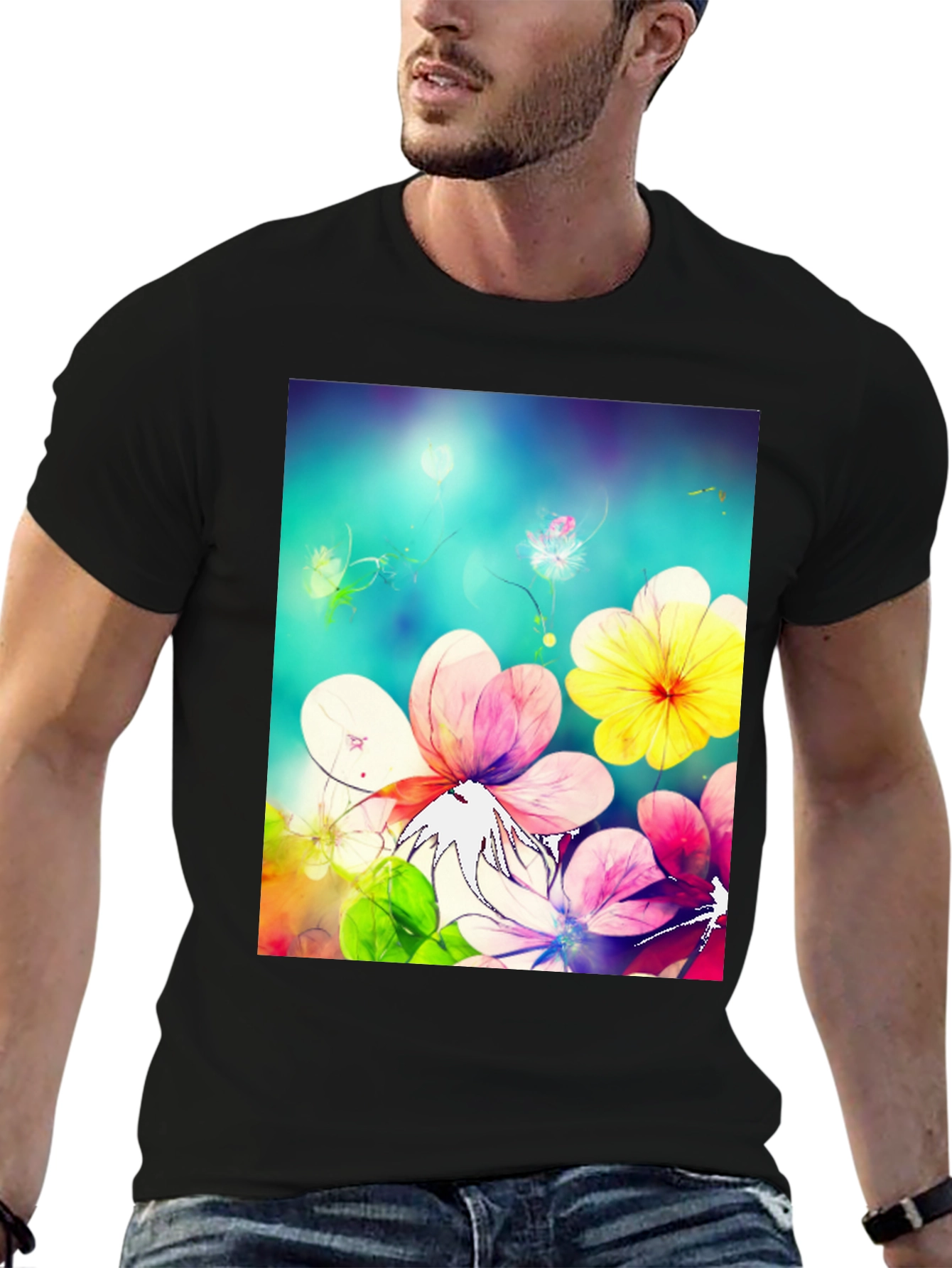 Floral Fantasy Black T-Shirt