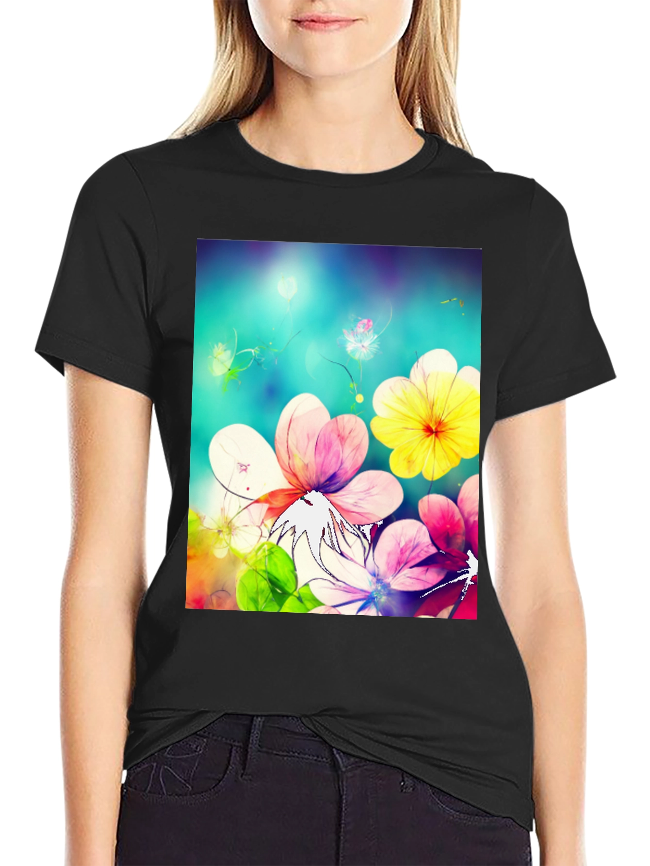 Floral Fantasy Black T-Shirt
