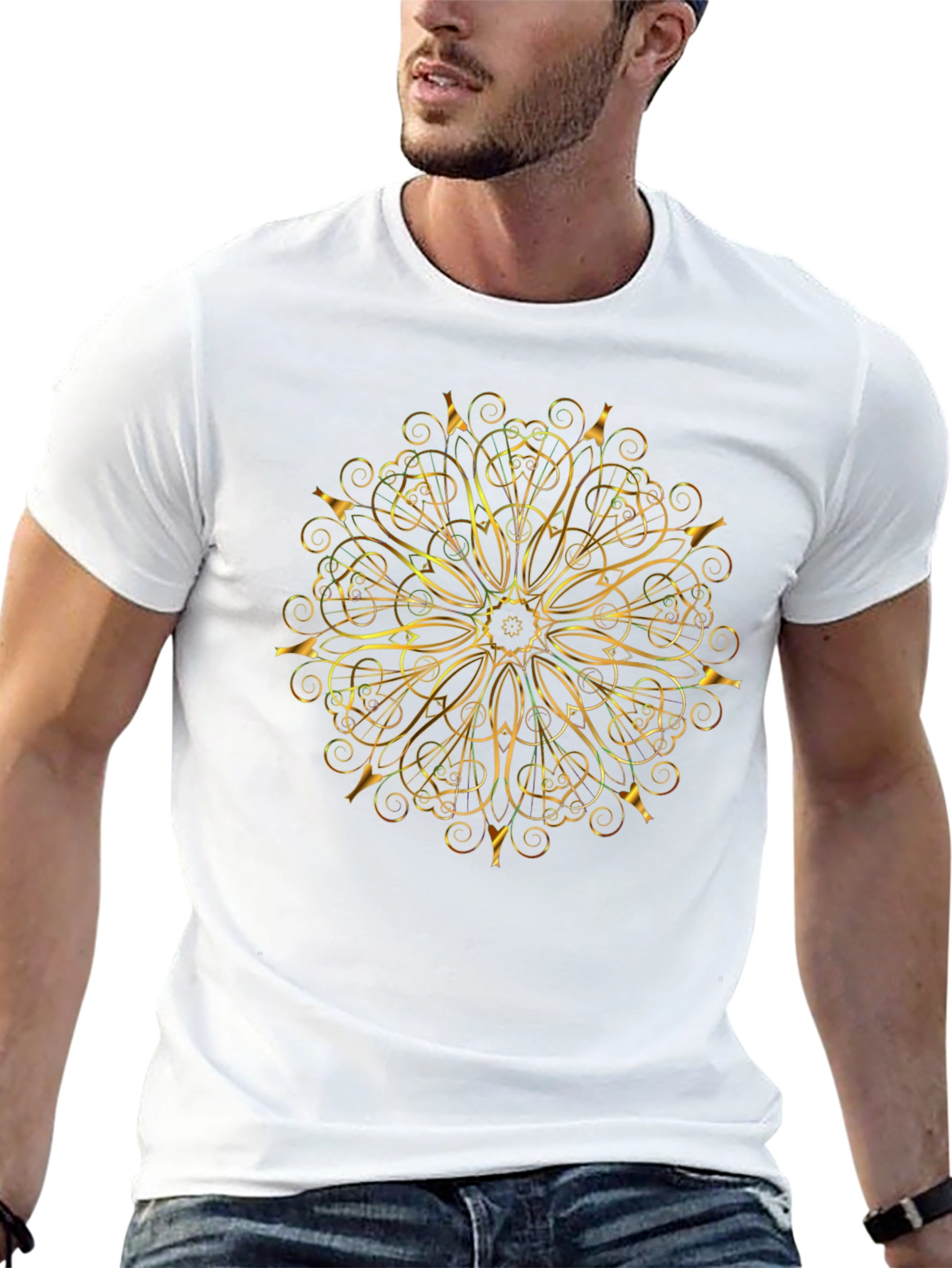Gold Mandala Graphic Black T-Shirt