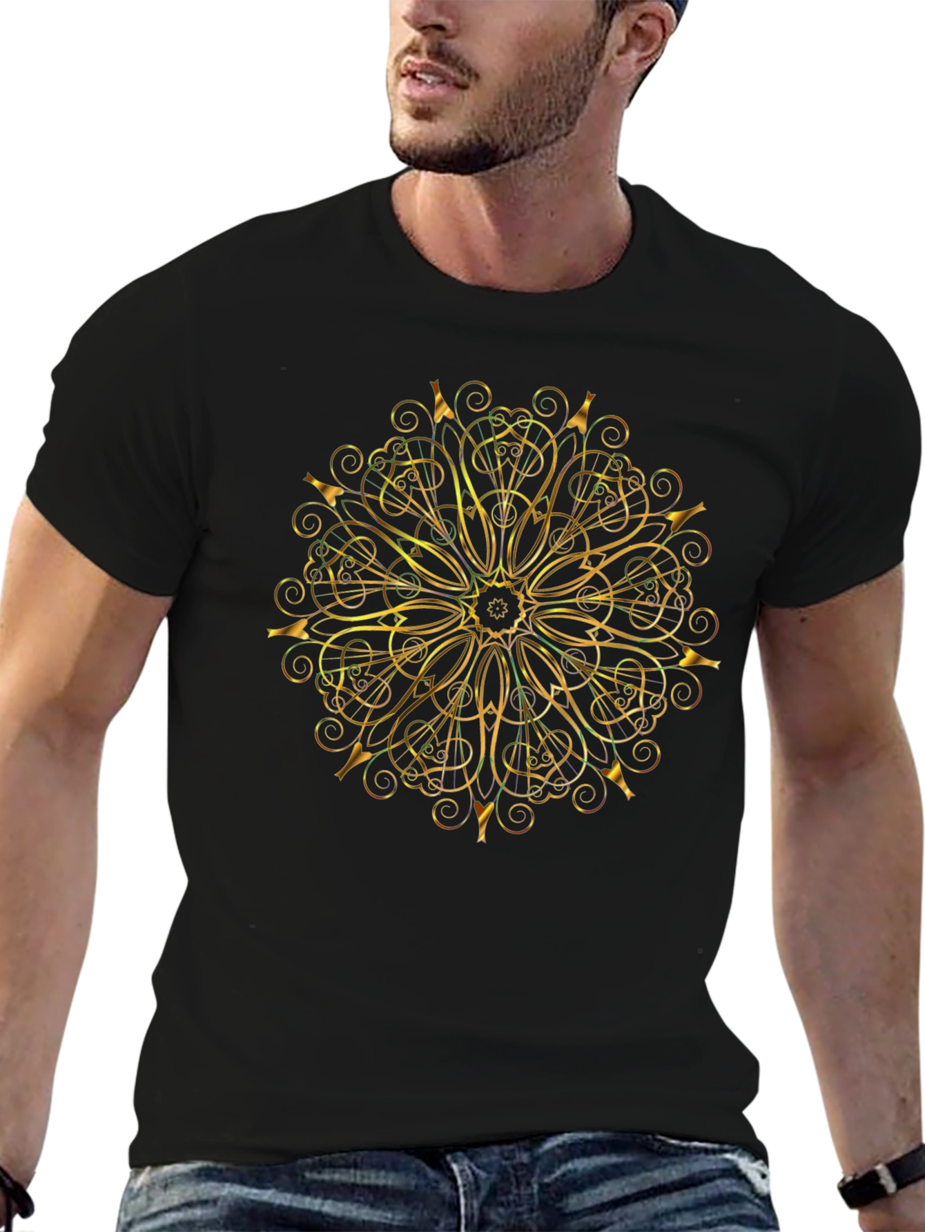 Gold Mandala Graphic Black T-Shirt