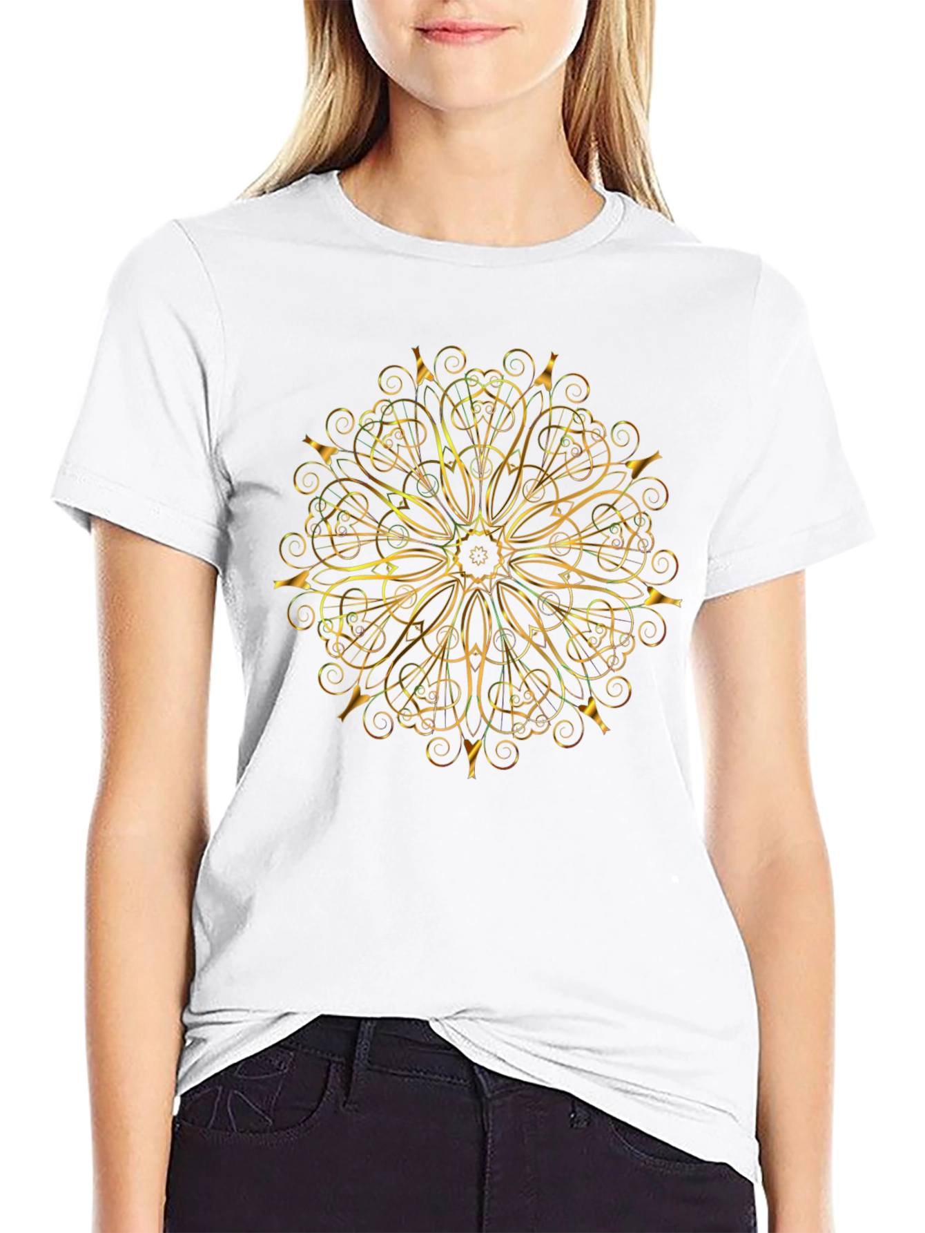 Gold Mandala Graphic Black T-Shirt
