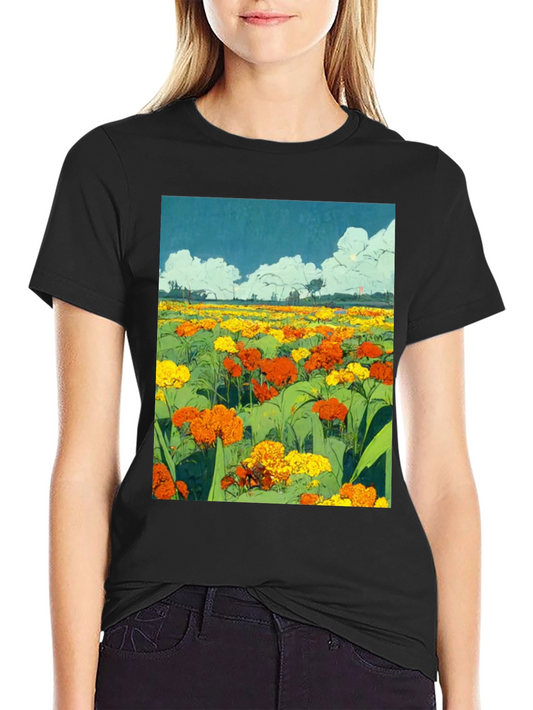 Floral Field Graphic T-Shirt - Black
