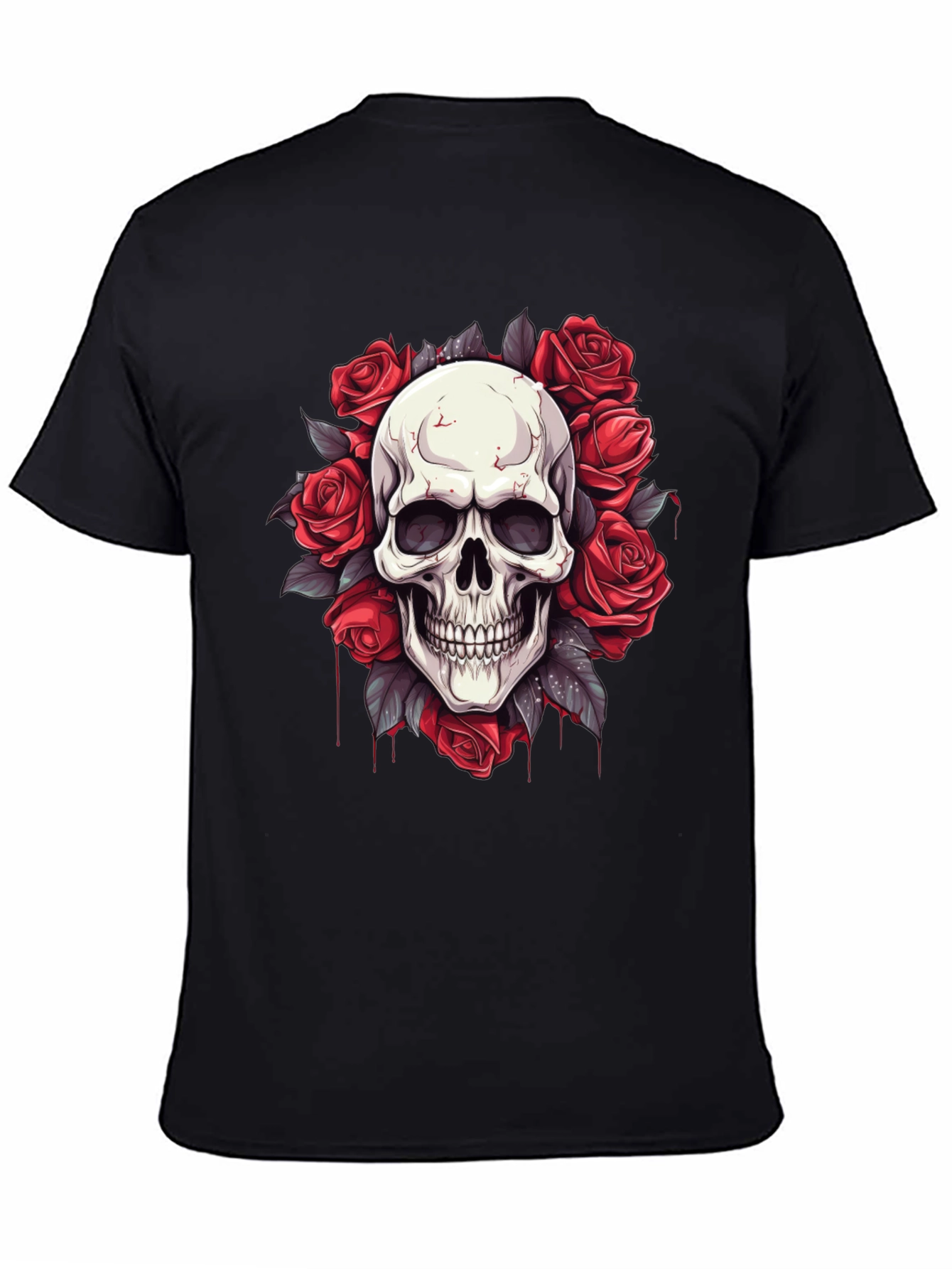 Skull & Roses Graphic Tee - Mens Black T-Shirt
