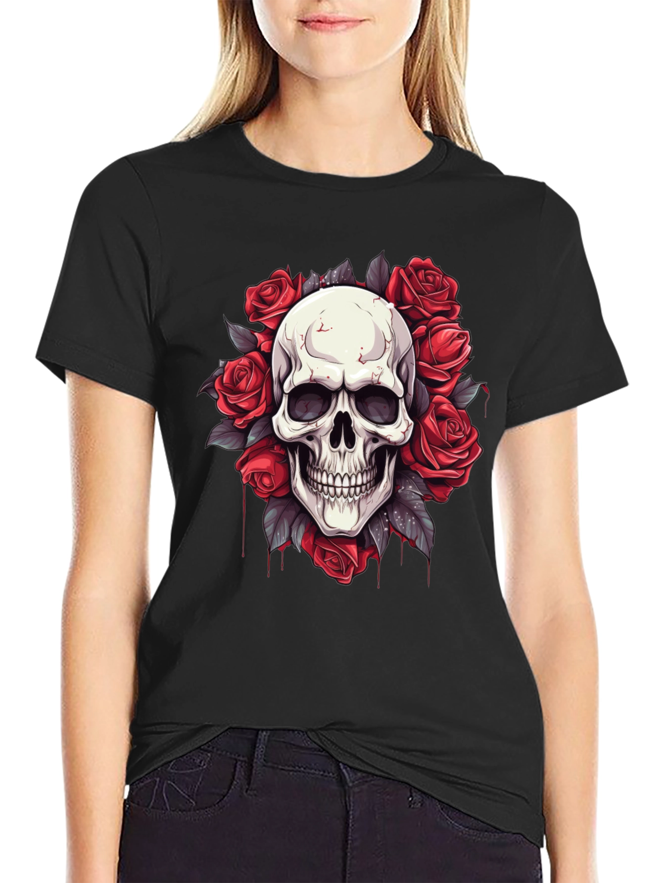 Skull & Roses Graphic Tee - Mens Black T-Shirt
