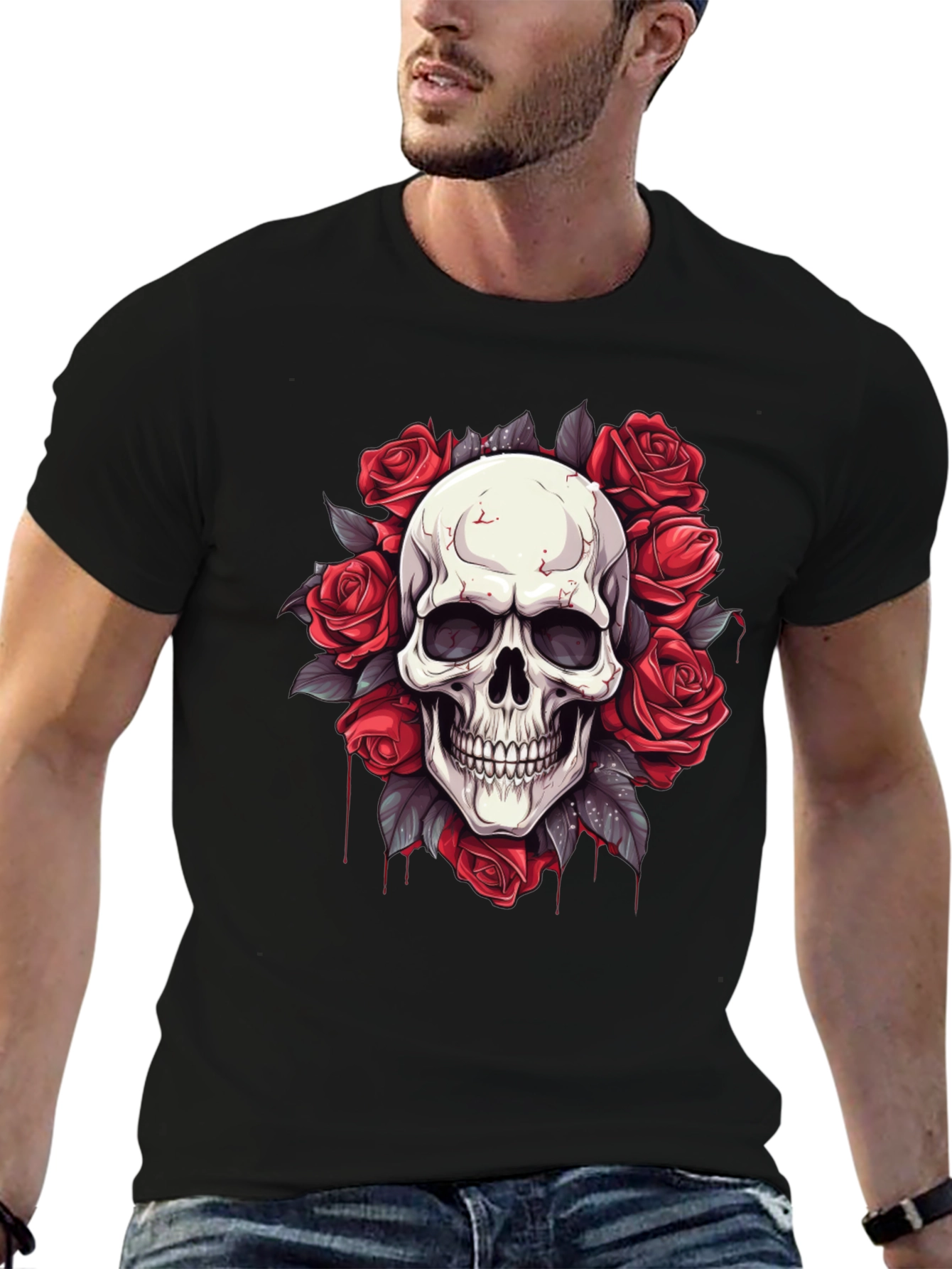 Skull & Roses Graphic Tee - Mens Black T-Shirt